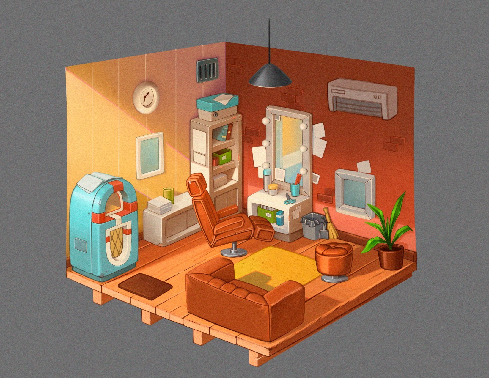 Barbershop - My, Art, Drawing, Isometric