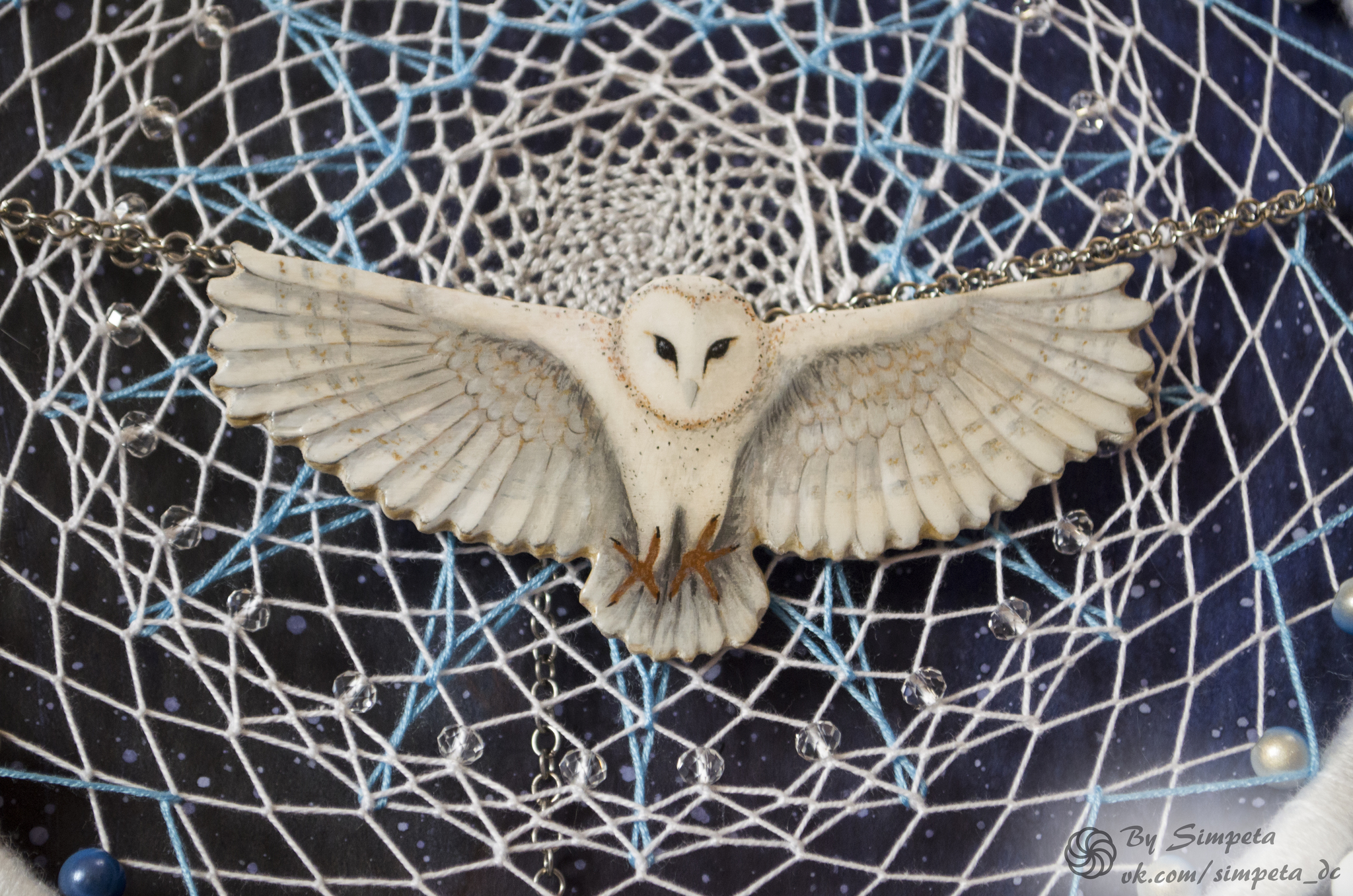 Dream catcher Winged Blizzard - My, Bysimpeta, Dreamcatcher, Needlework without process, Needlework, beauty, Owl, Snow, Weaving, Longpost