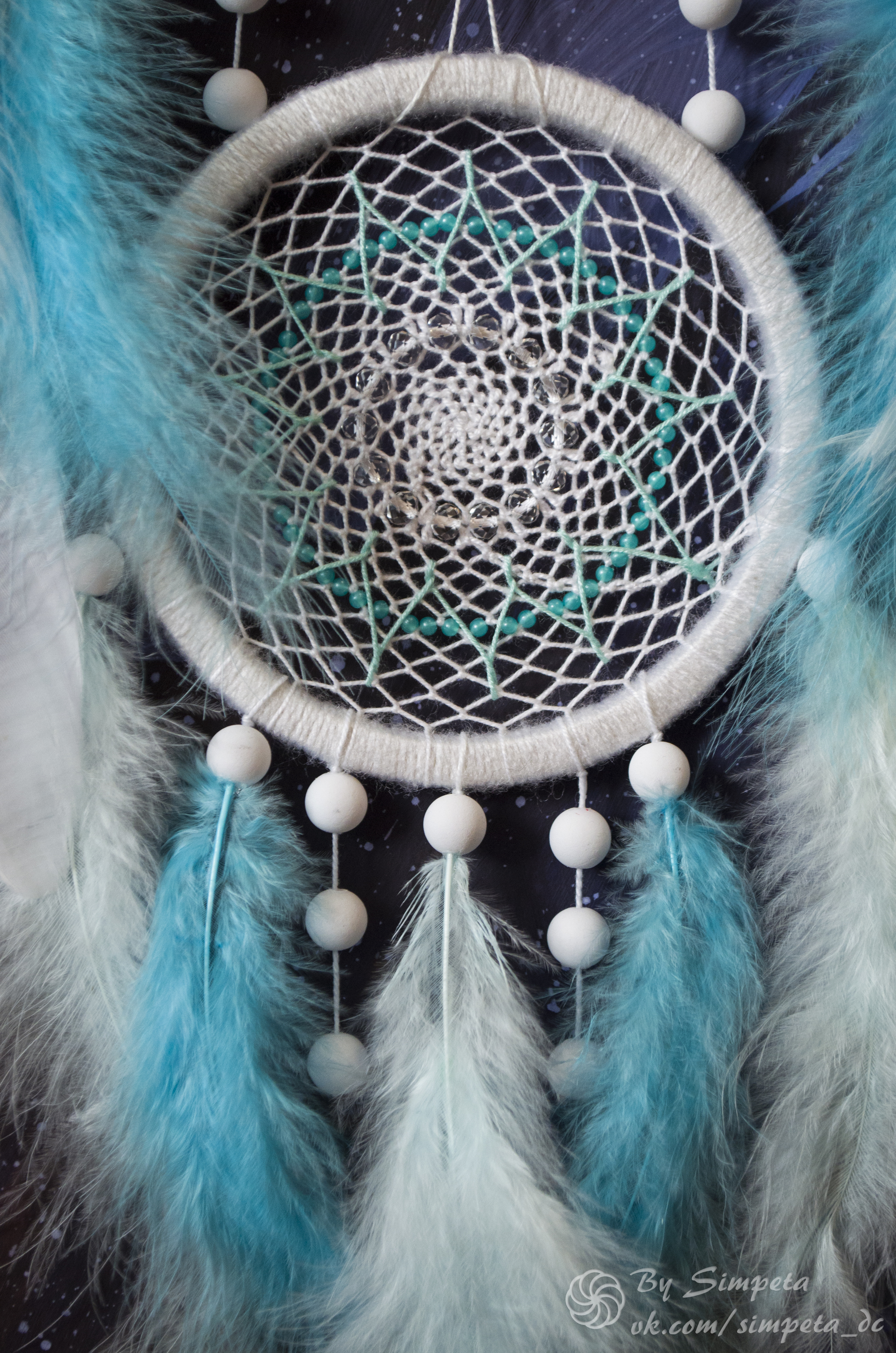 Dream catcher Winged Blizzard - My, Bysimpeta, Dreamcatcher, Needlework without process, Needlework, beauty, Owl, Snow, Weaving, Longpost