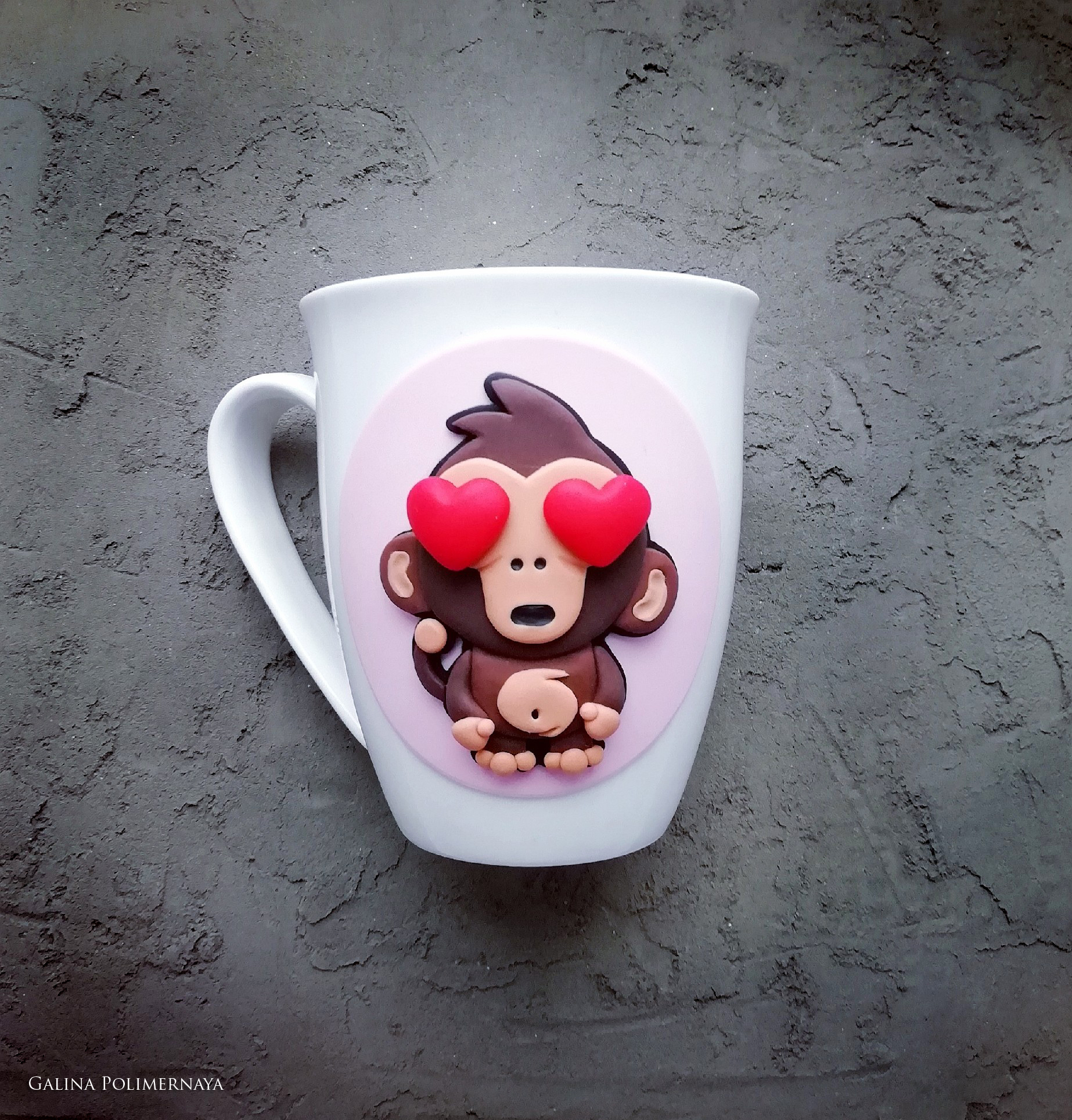 Luboff - My, Monkey, Love, Кружки, Polymer clay, Needlework without process, Handmade, Mug with decor