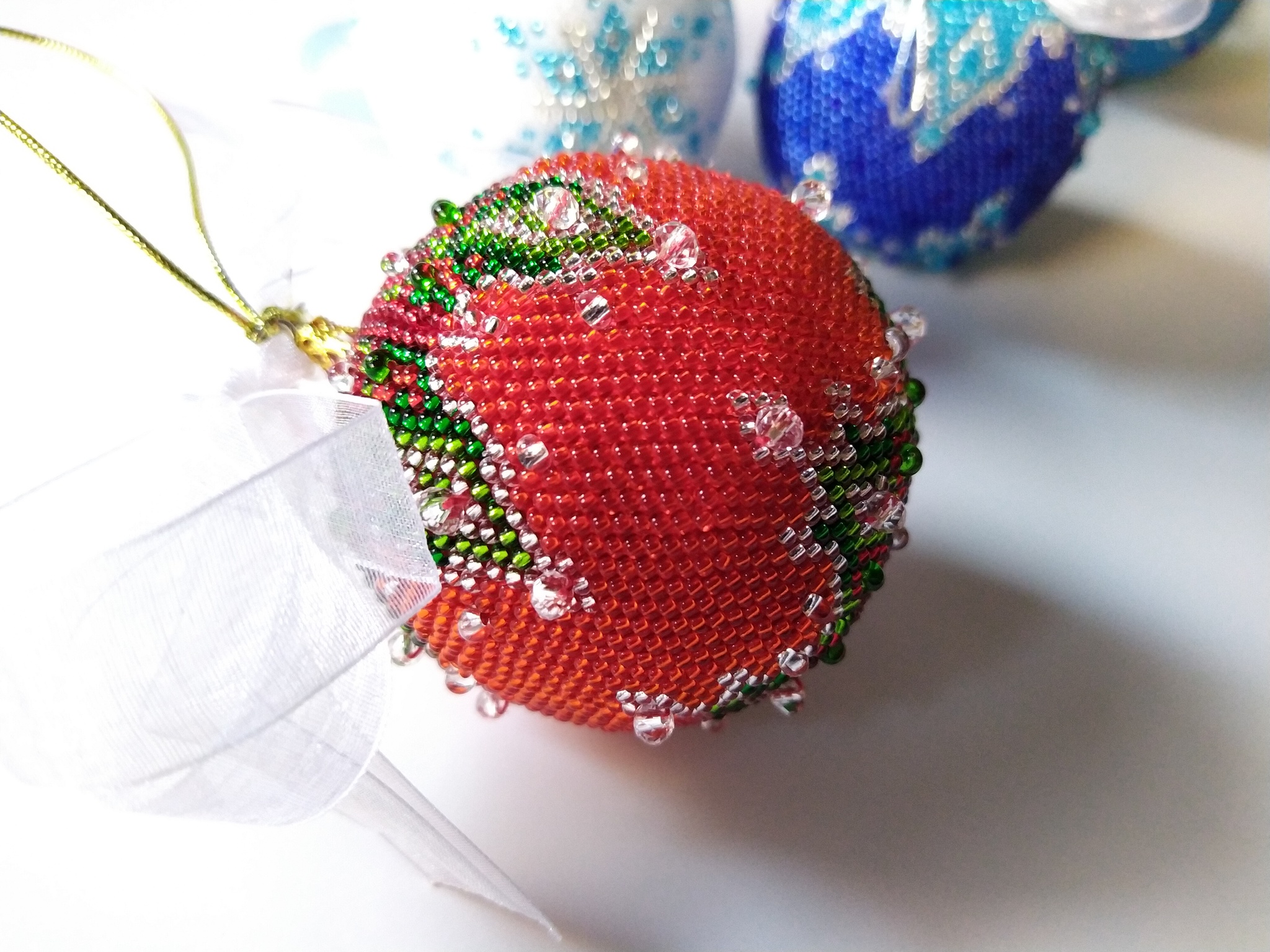 Balls for the Christmas tree - My, Longpost, Beads, Christmas decorations, New Year, Needlework without process