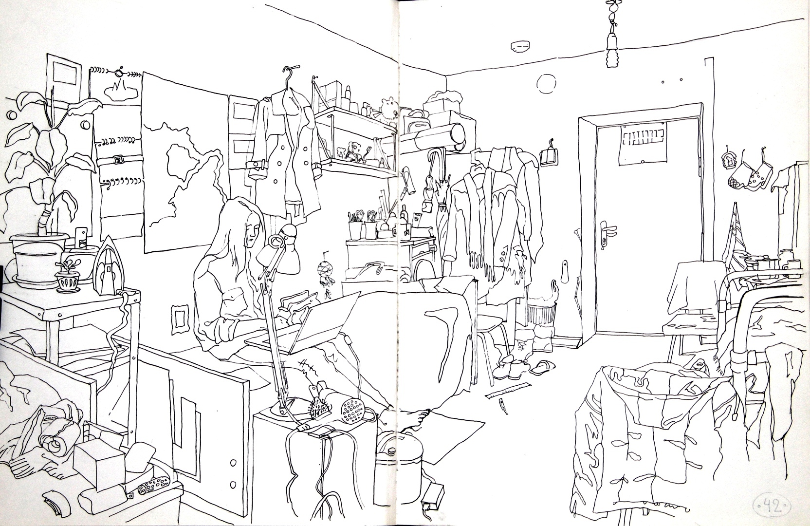 Dorm room sketches - My, Drawing, Notebook, Longpost