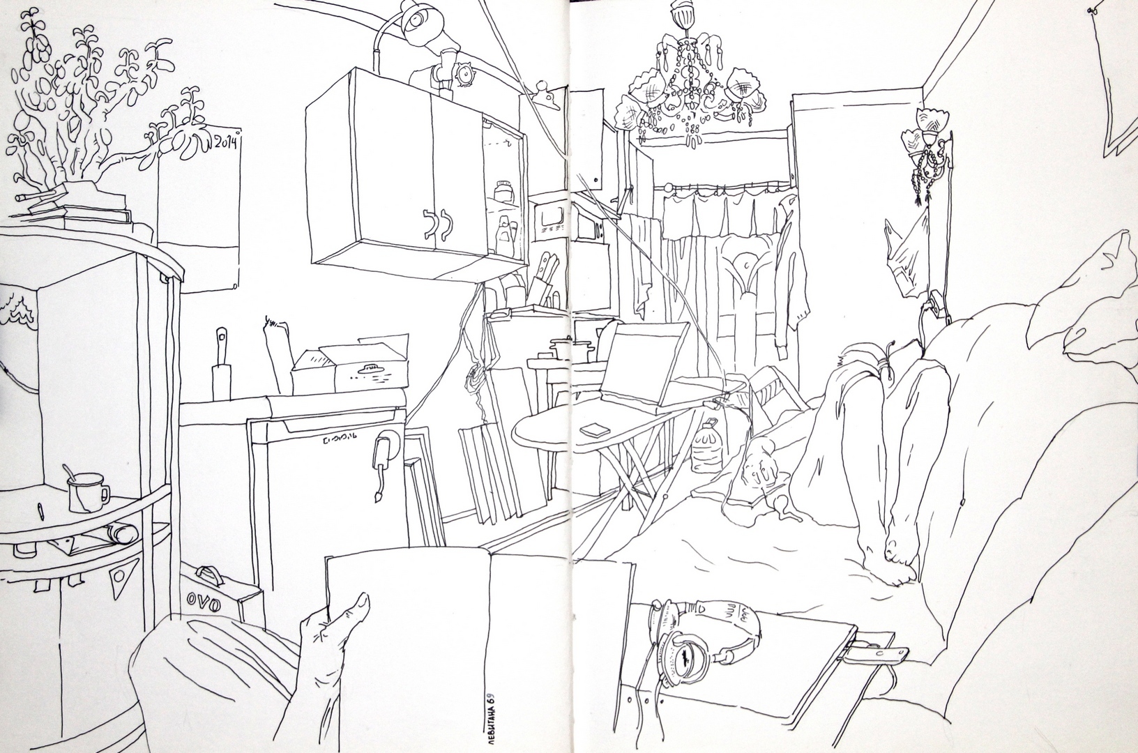 Dorm room sketches - My, Drawing, Notebook, Longpost