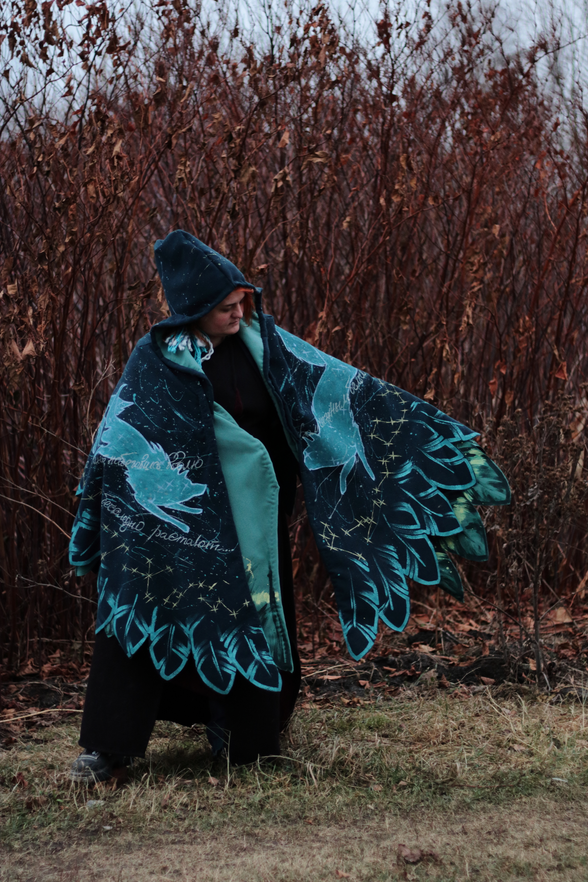 Wing shawl Snow wolves - My, Kai Yara, Boho, Wolf, Painting on fabric, Warm clothes, Winter, Longpost