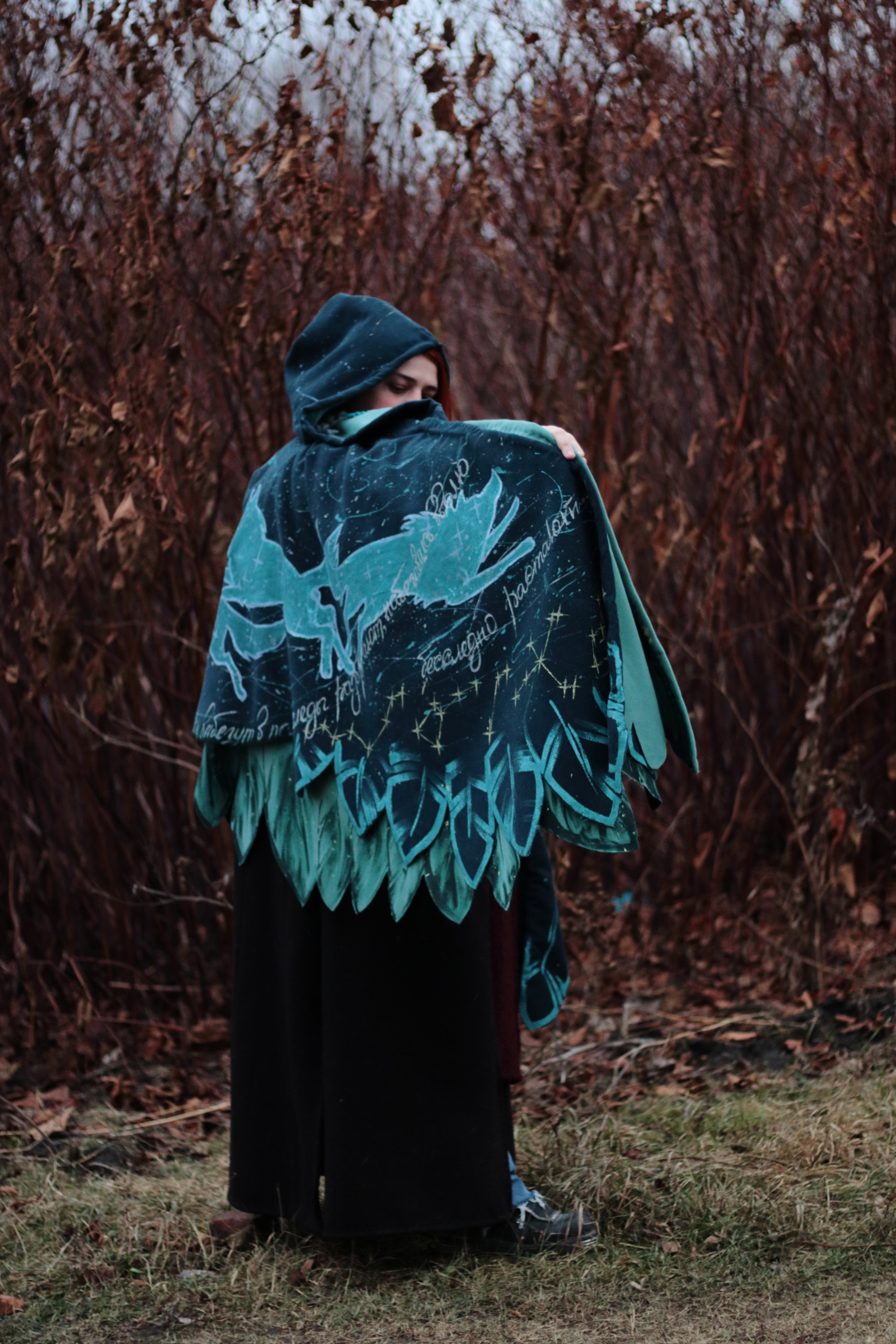 Wing shawl Snow wolves - My, Kai Yara, Boho, Wolf, Painting on fabric, Warm clothes, Winter, Longpost