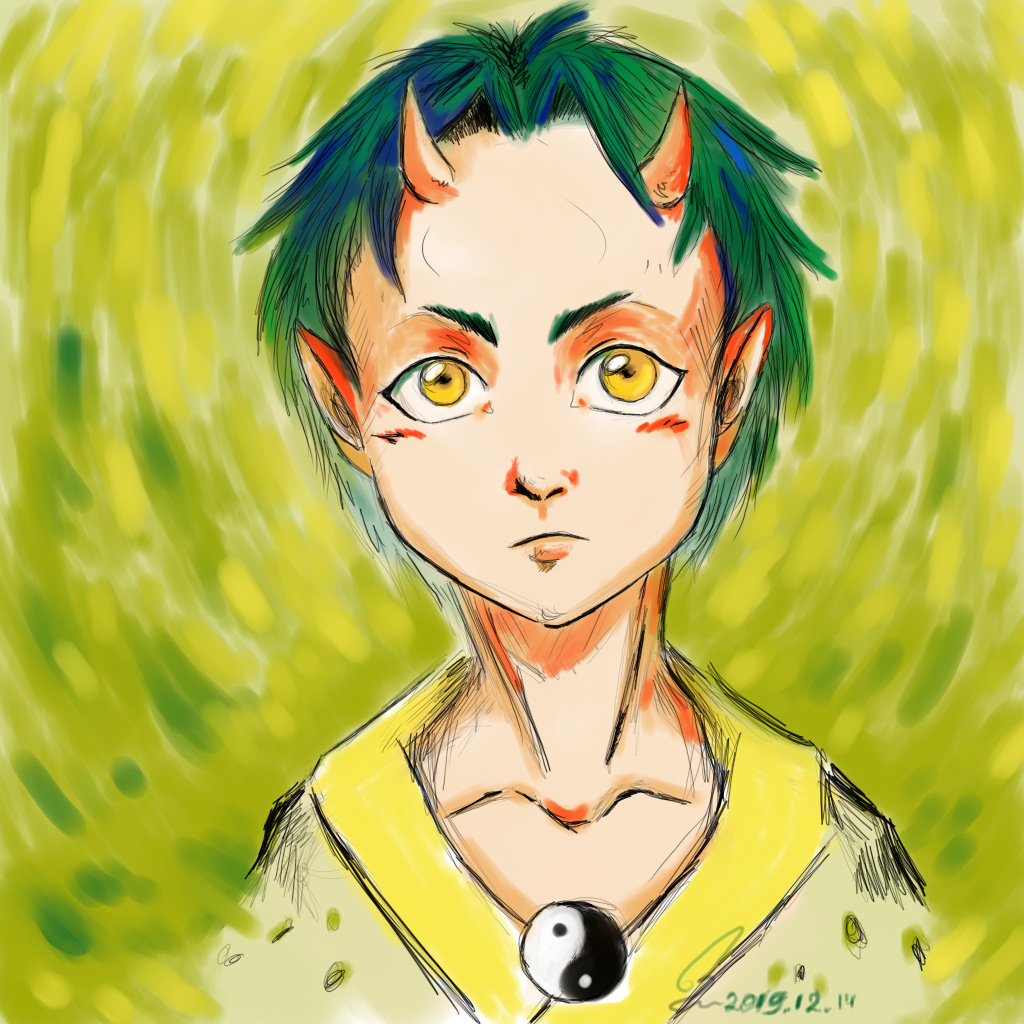 Young Yokai in sai - My, SAI, Anime art, Art, Longpost