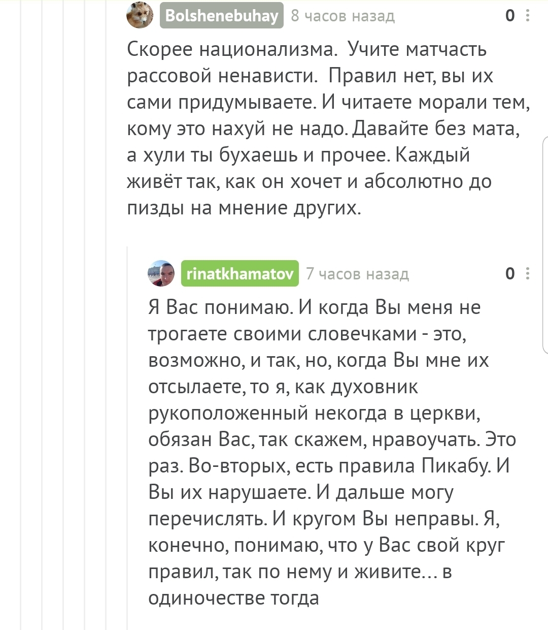 Оскорбление чувств верующего даже в посте про котиков - Моё, Скриншот, Религия, Мат, Длиннопост