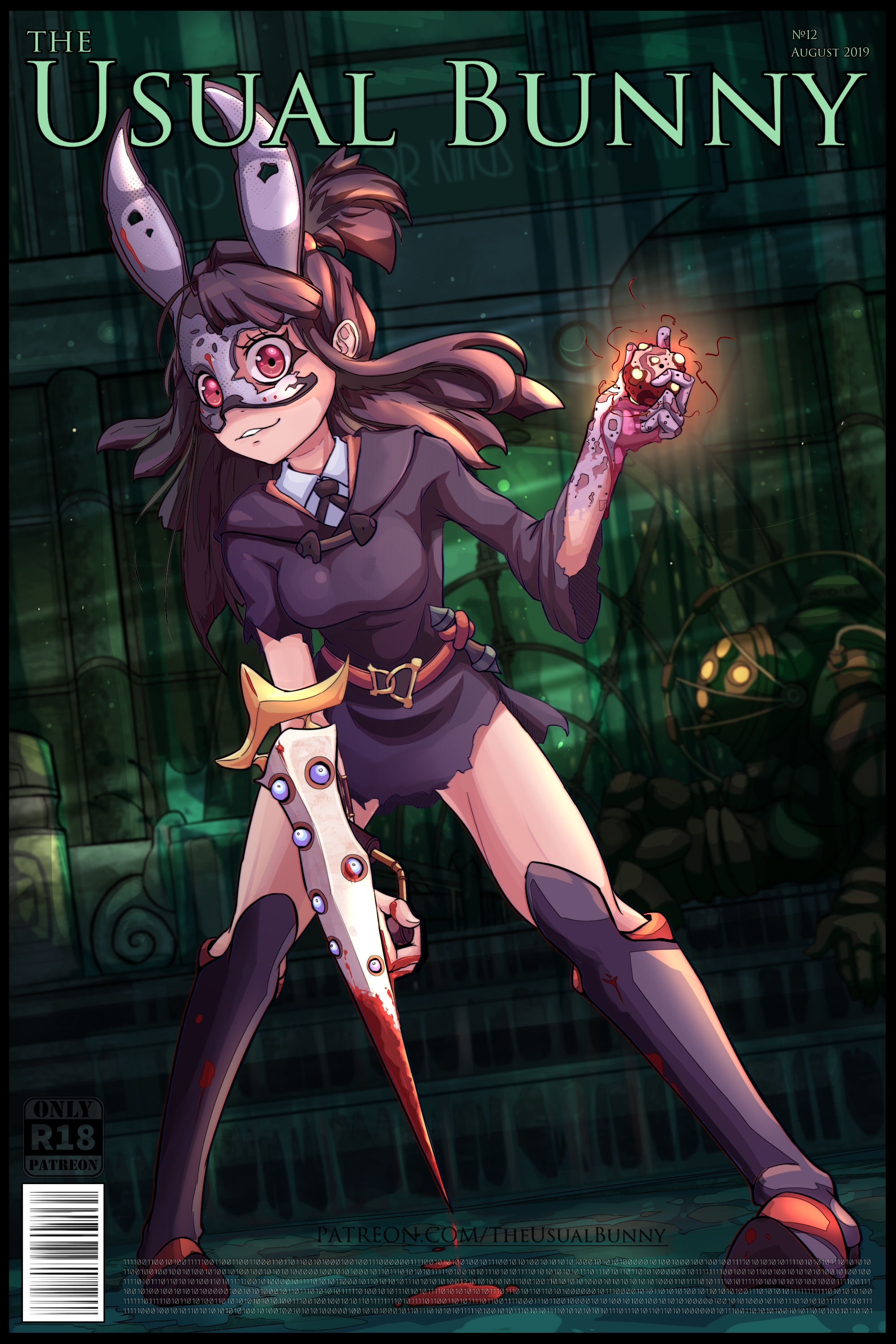 Akko (Underwater madness) - My, Theusualbunny, Anime art, Anime, Kagari atsuko, Little witch academia, Art, Big Daddy, BioShock