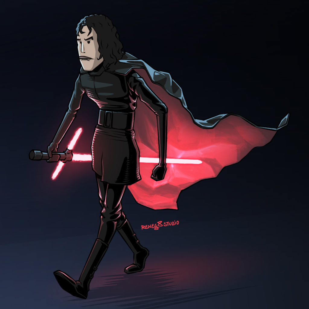 Kylo Ren's epic walk - My, Fan art, Science fiction, Star Wars, Jedi, Art, Illustrations, Kylo Ren, Lightsaber