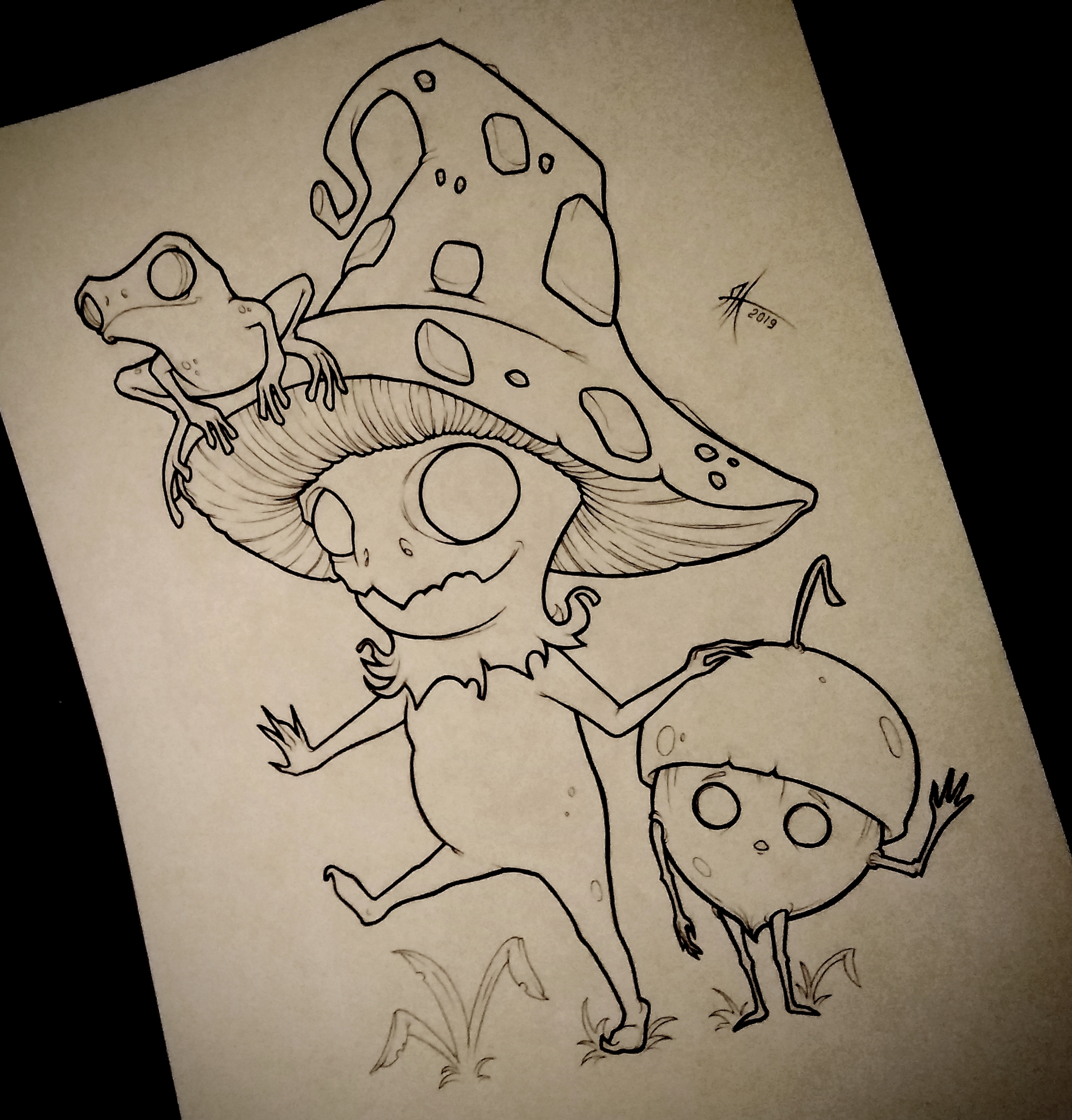 Mushroom and Acorn - My, Mushrooms, Acorn, Drawing, Frogs