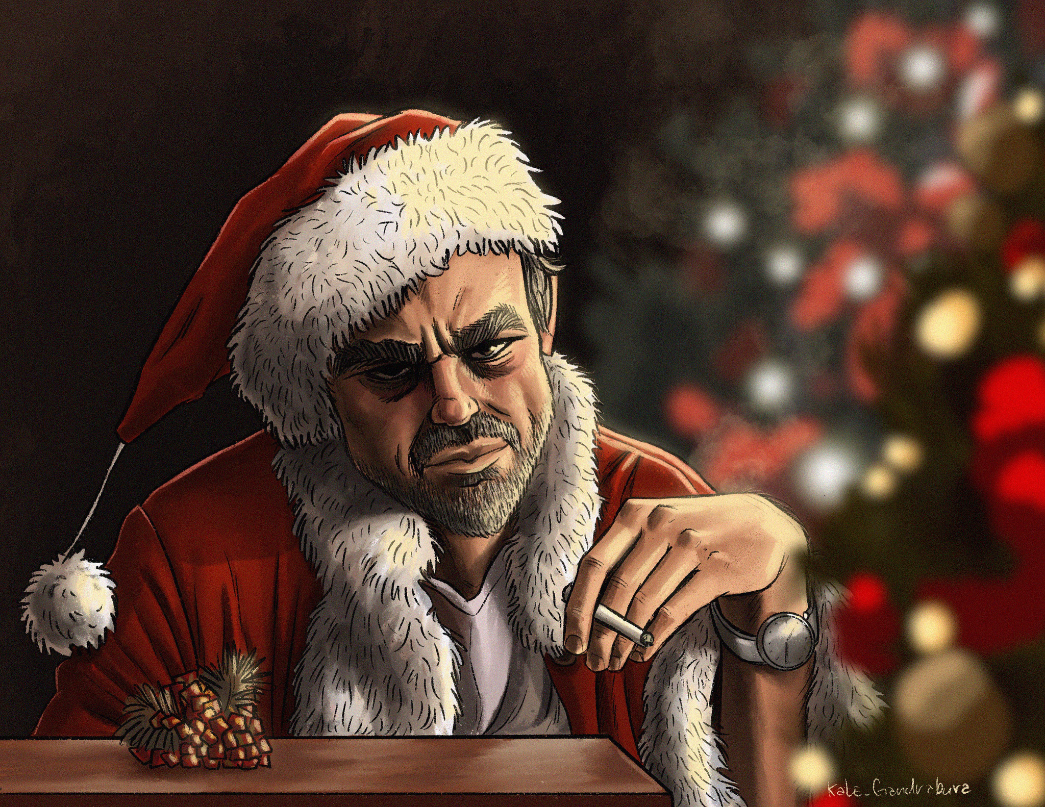 New Year's and not so drawings, and something else from life) - My, New Year, Father Frost, Santa Claus, Bad santa, Portrait, Drawing, Drawing on a tablet, Procreate, Longpost