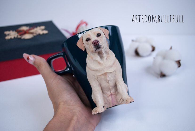 Labradorite made of polymer clay - My, Labrador, Mug with decor, Longpost, Dog, Polymer clay, Needlework without process