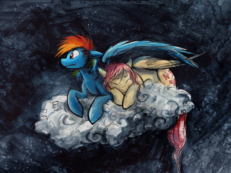 Ночь в облаках - My Little Pony, Rainbow Dash, Fluttershy, Kenket, Облака, Арт