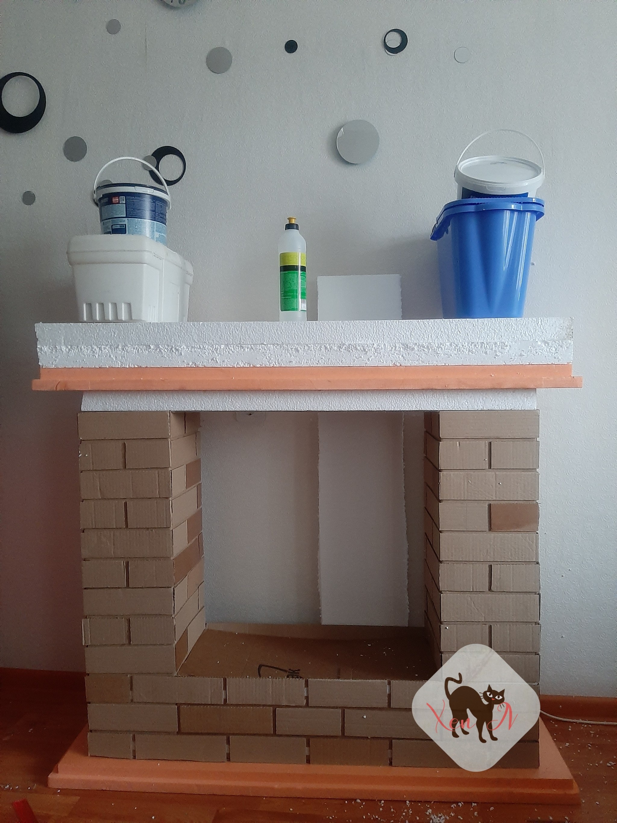 DIY decorative fireplace from boxes in 2 days - My, Fireplace, Box, With your own hands, Longpost, Needlework with process