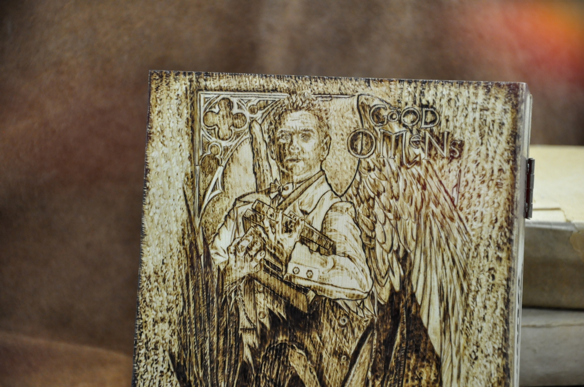 Good Omens - My, Good signs, David Tennant, Angel, Demon, Pyrography, Longpost, Needlework without process