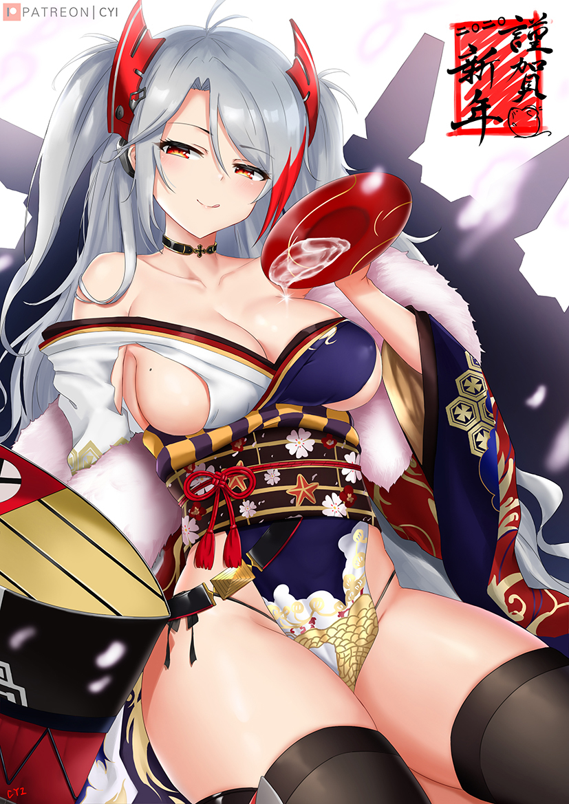 Prinz Eugen - NSFW, Prinz Eugen, Azur Lane, Аниме, Anime Art, Грудь, Купальник, Кимоно, Длиннопост