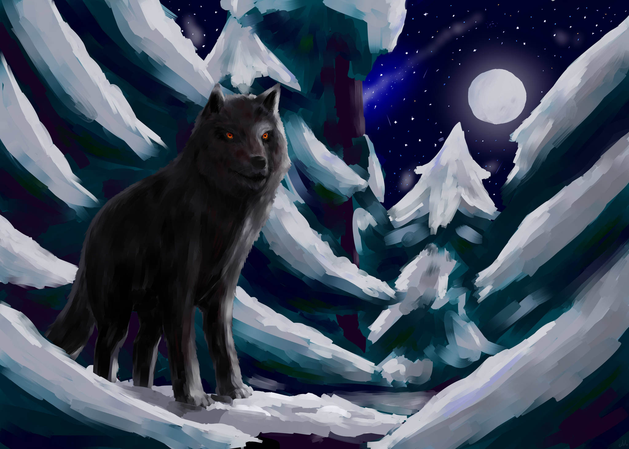 Волк зима лес арт