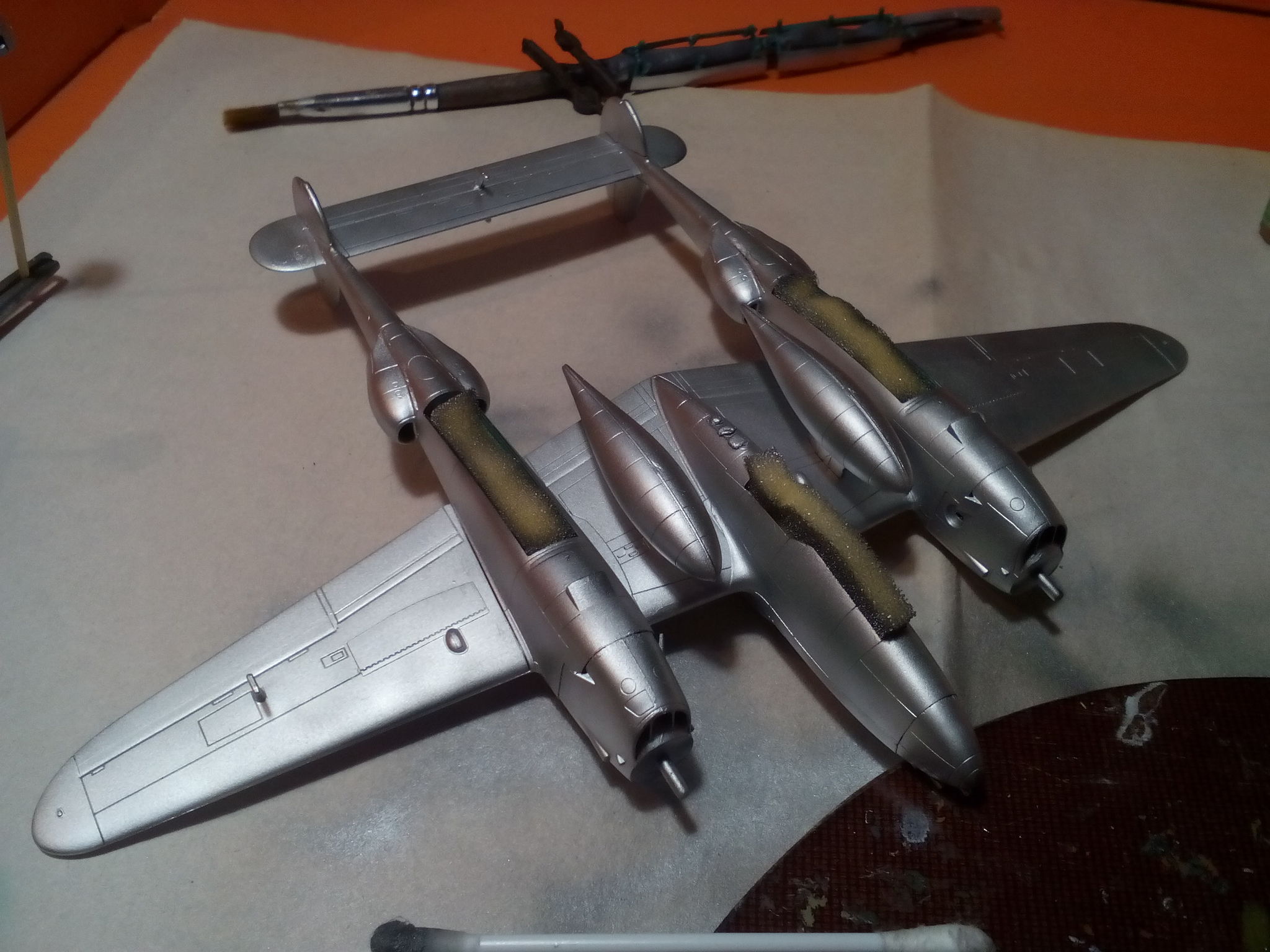 Two-tailed devil. Lockheed P-38-L5 Lightning - My, Stand modeling, Aircraft modeling, Prefabricated model, The Second World War, Lightning, Fighter, Airbrushing, Longpost