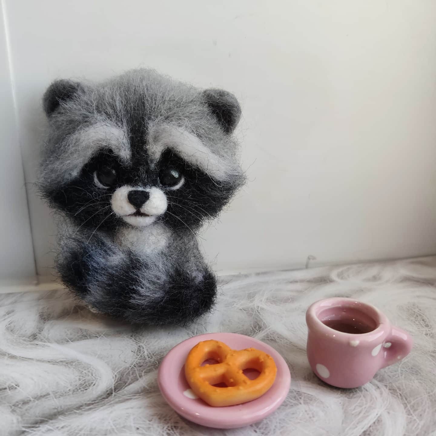 Little Raccoon - My, Needlework without process, Dry felting, Brooch, Raccoon, Longpost