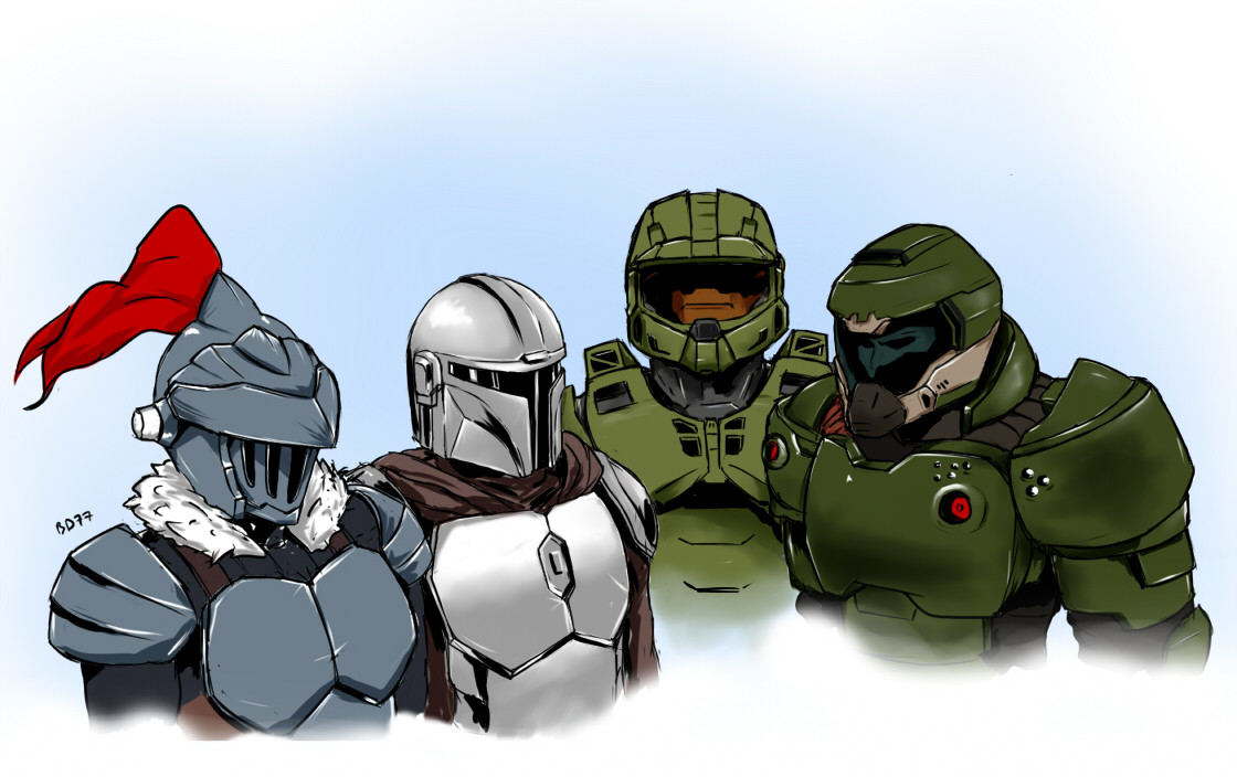 Me and the boys with visors - Doom, Halo, Goblin slayer, Mandalorian, Crossover, Me and the boys