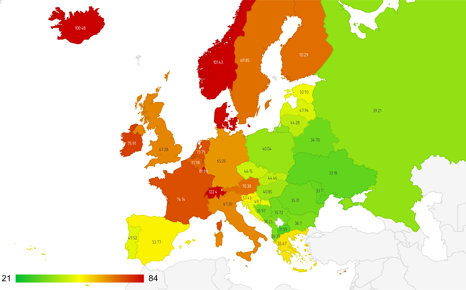 Cost of living index in European countries - Numbeo, Europe, Statistics, Price, Longpost