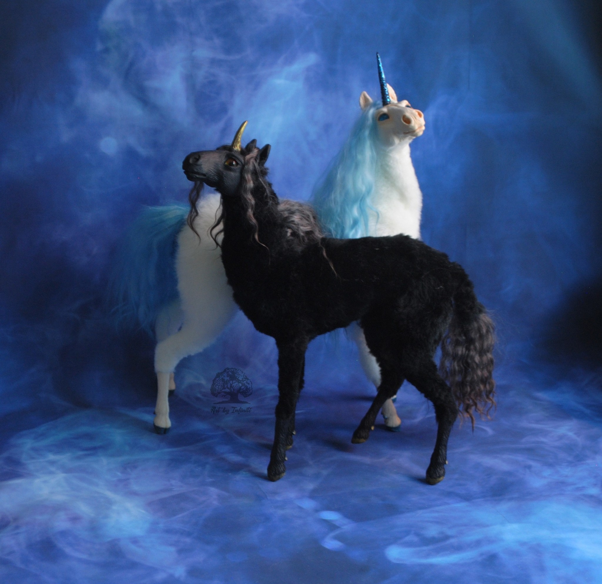 Unicorns - moving toys in mixed media - My, Unicorn, Polymer clay, Pair, Author's toy, Horses, Needlework without process, Longpost