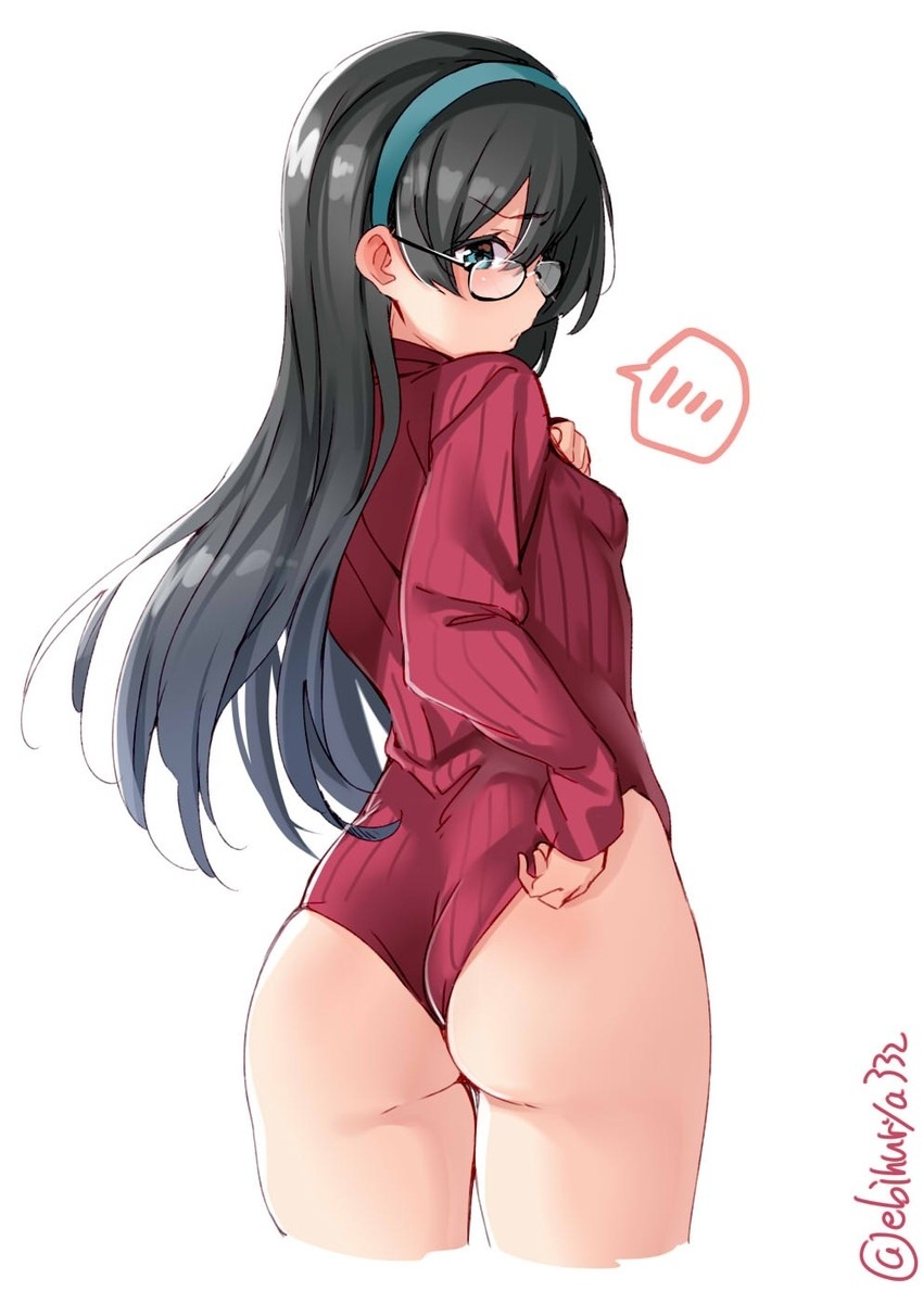 Ooyodo - NSFW, Kantai Collection, Ooyodo, Попа, Anime Art, Аниме, Очки, Арт