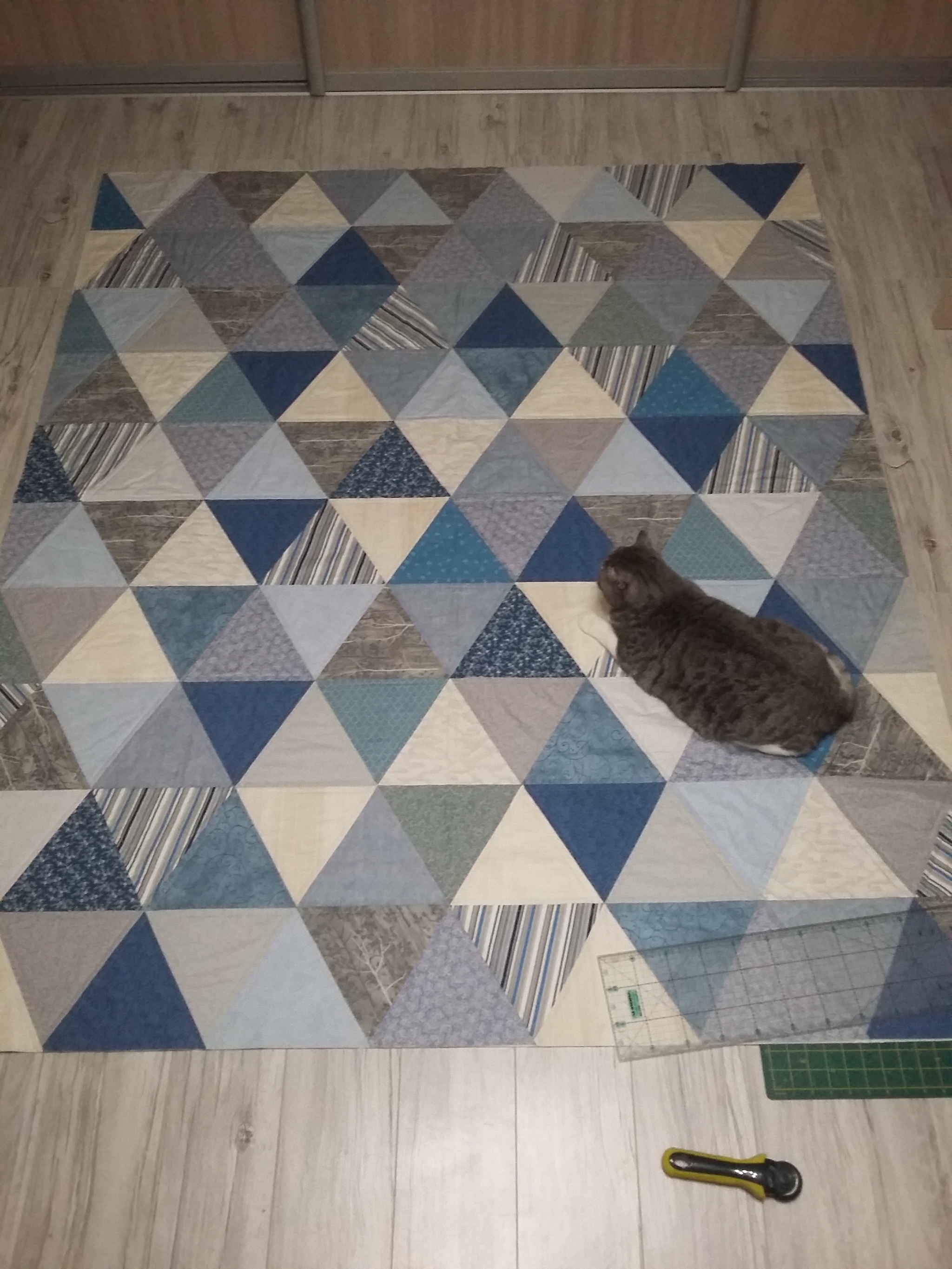 Triangle Quilt - Patchwork, Sewing, A blanket, Needlework with process, cat, Longpost, Patchwork