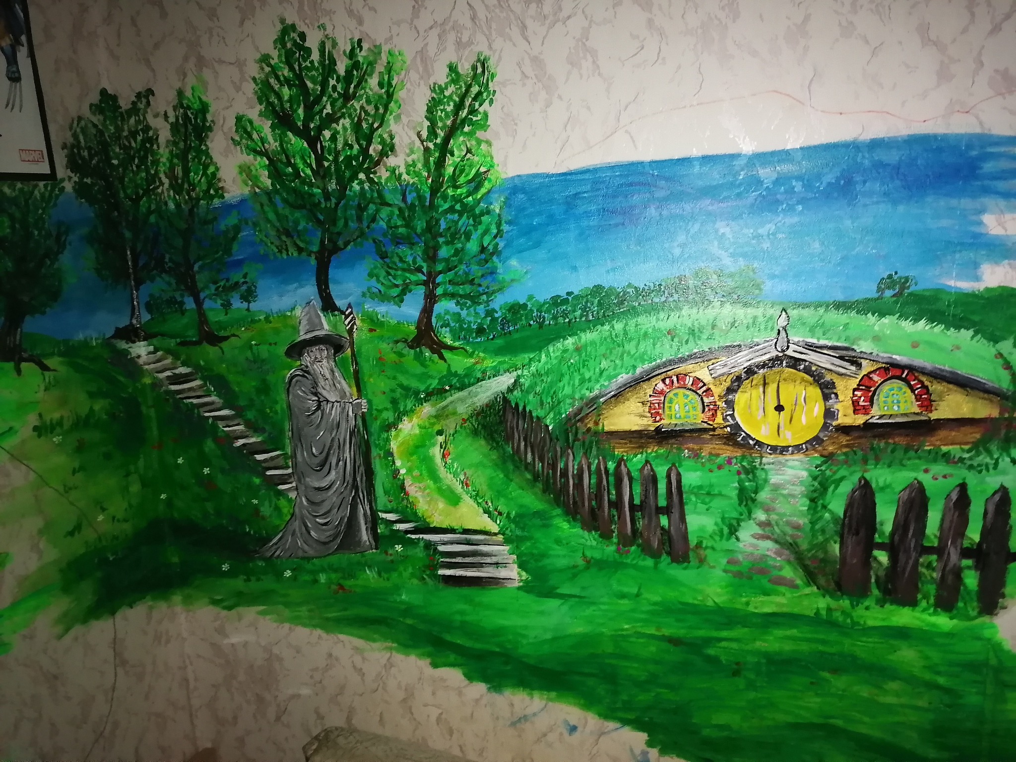 Upgrade according to Tolkien - My, Lord of the Rings, Moscow, Acrylic, Gandalf, Hobby, Longpost, Wallpaper, Wall painting, cat