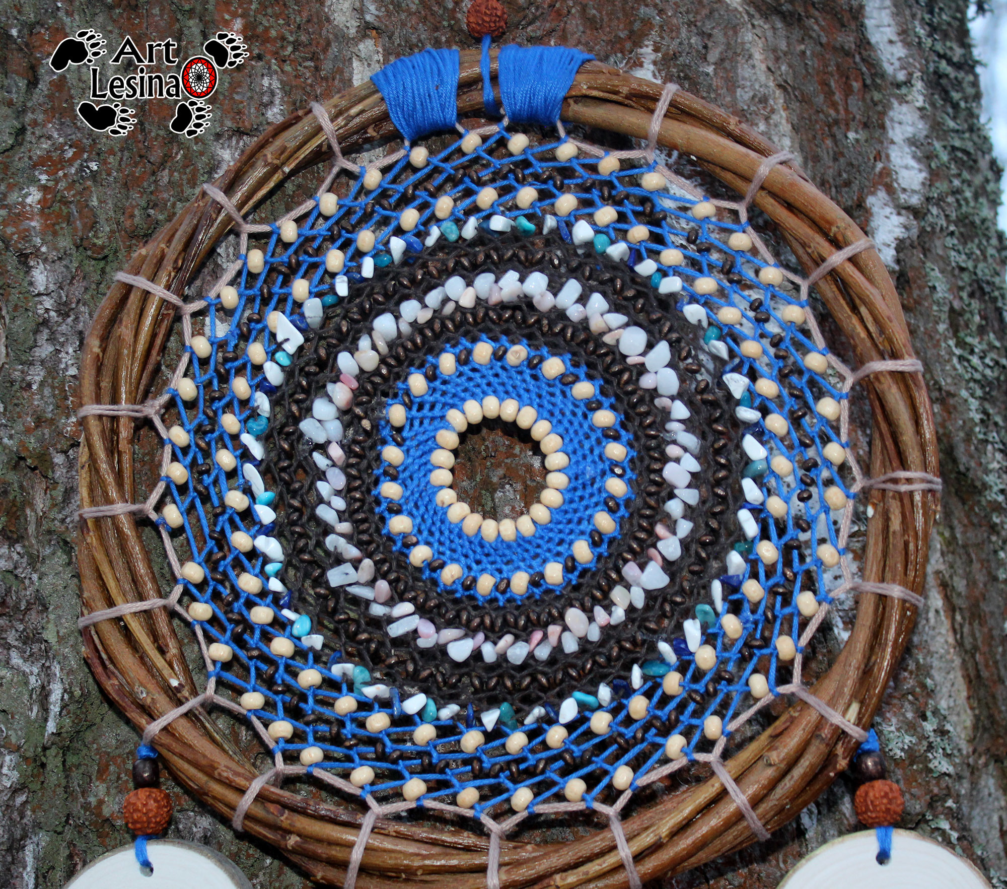 Dream catcher with aspen cuts and natural stones - My, Dreamcatcher, Amulet, Needlework, Needlework without process, Longpost