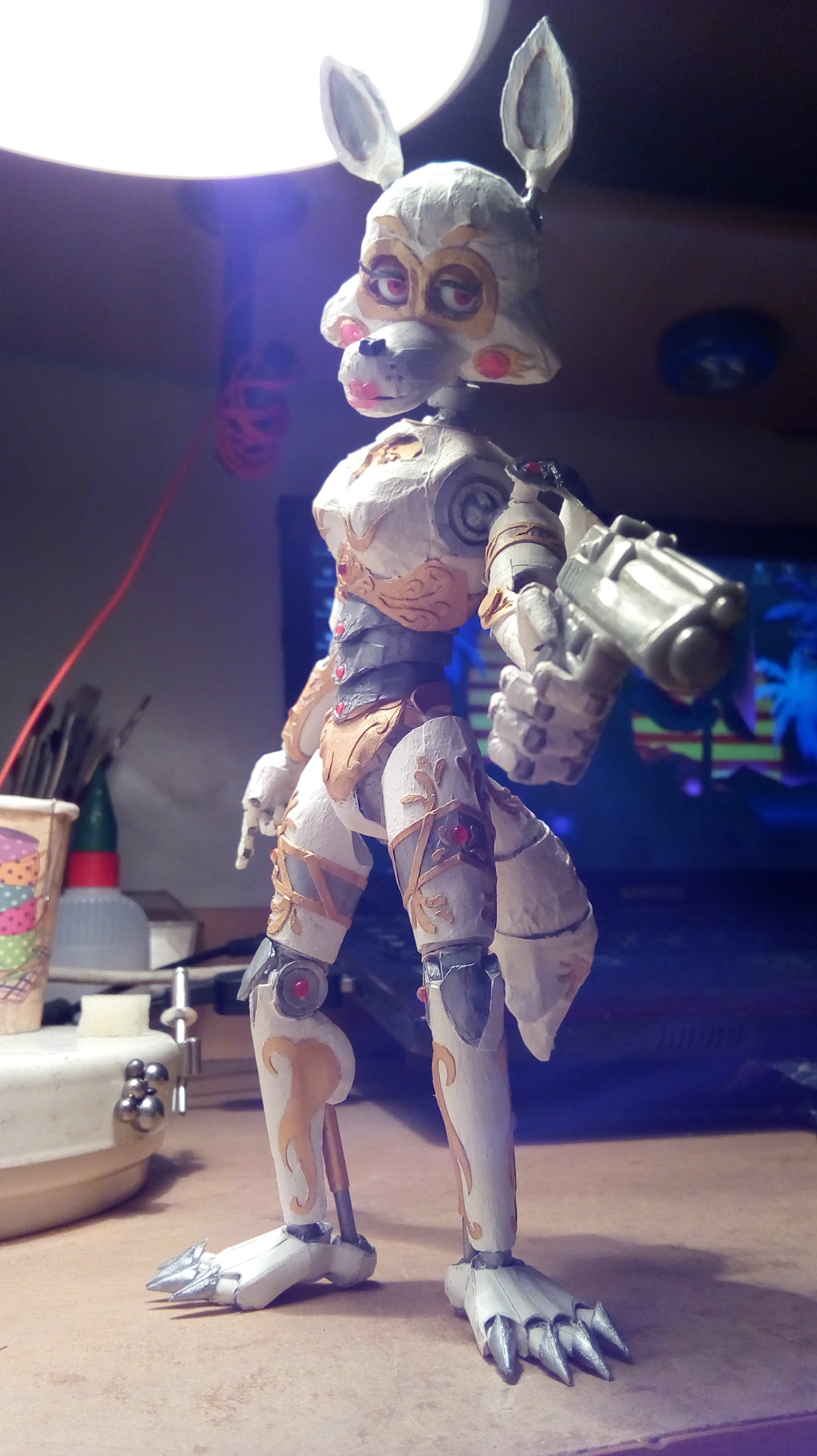 Remaking the Fun Time Foxy figure (Part 3) - Final - My, Papercraft, Paper, Handmade, Interesting, With your own hands, Five nights at freddys, Clockpunk, Longpost