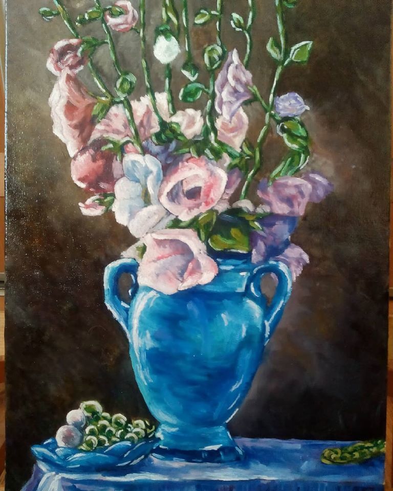 Mallows - My, Beginner artist, Artist, Still life, Painting, Oil painting, Flowers, Painting, Drawing