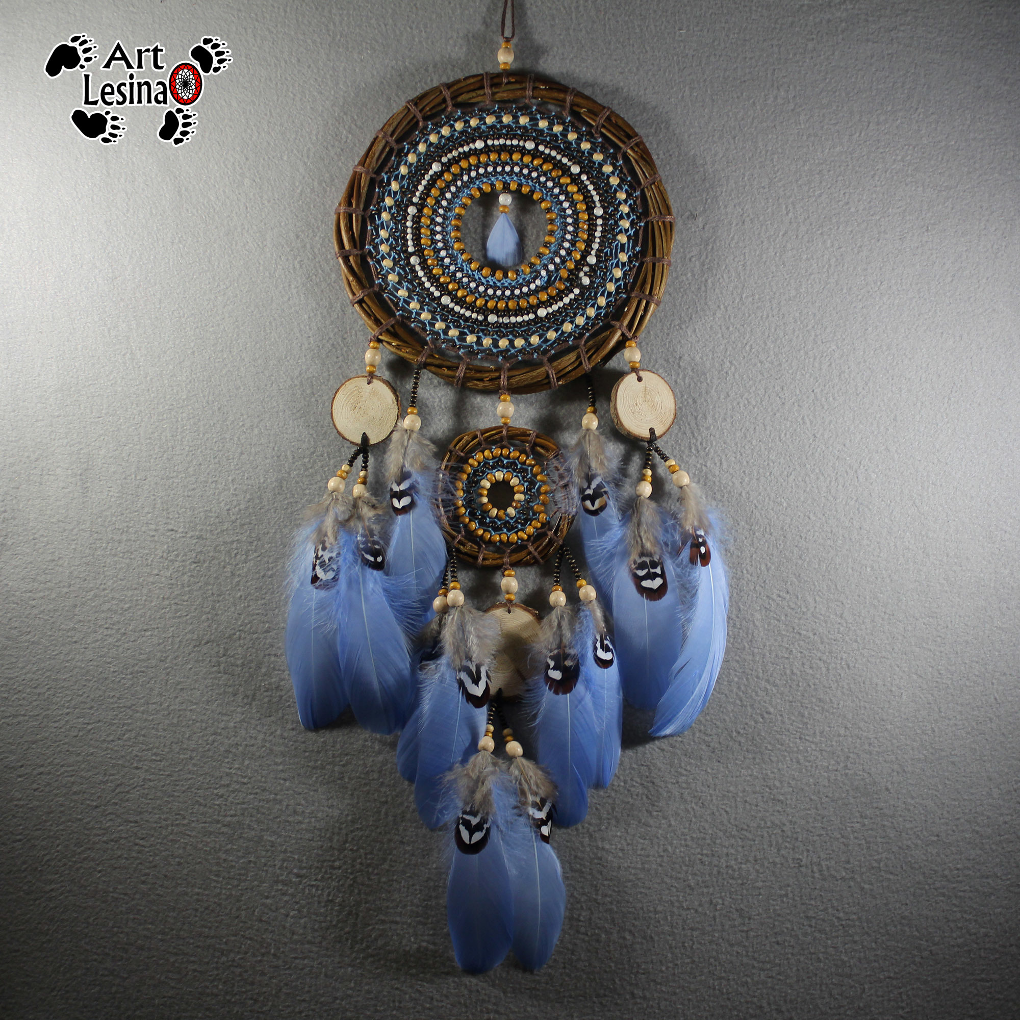 Dream catcher with cacholong and larch cuts - My, Needlework, Dreamcatcher, Needlework without process, Amulet, Longpost