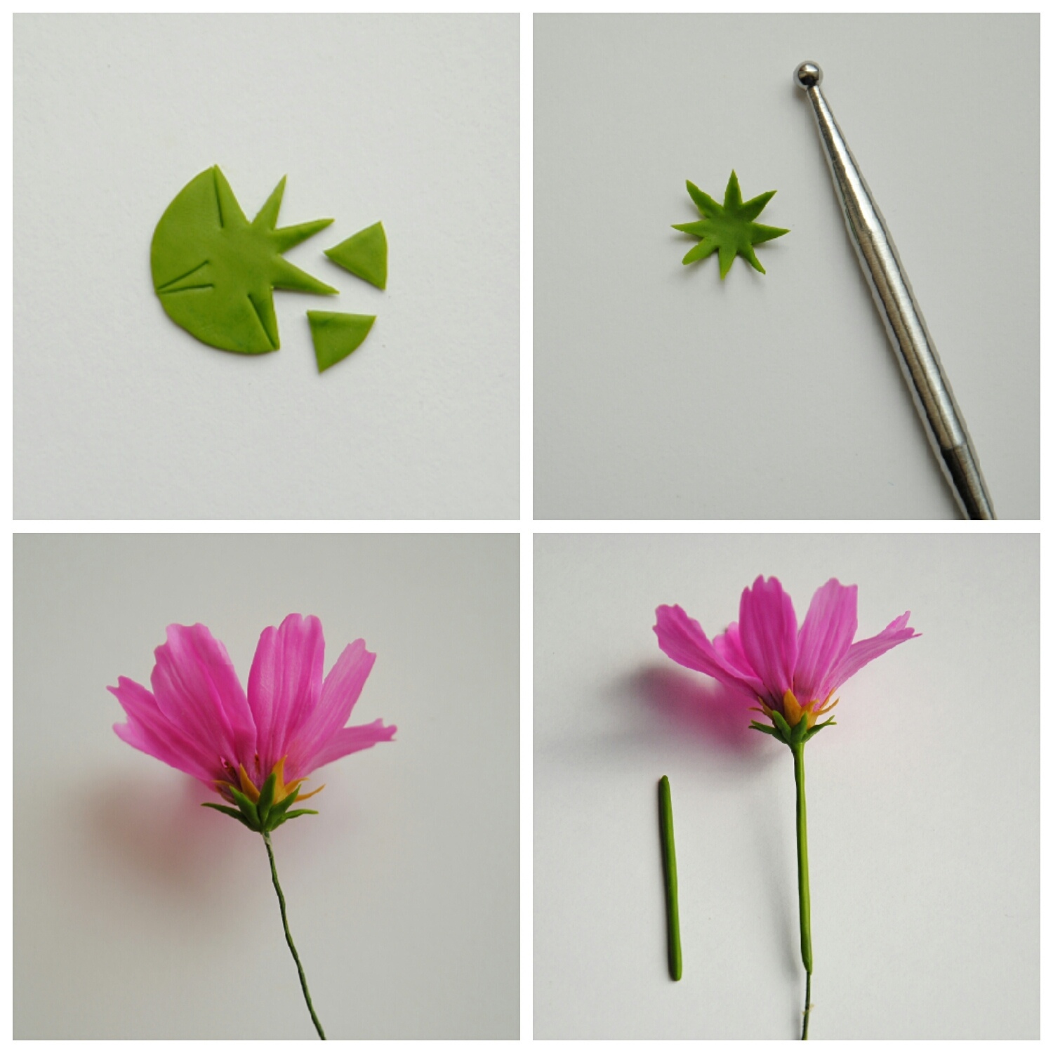 Making a cosmos flower with your own hands - My, Flowers, Needlework with process, Лепка, Longpost, Cold porcelain, Polymer floristry, Polymer clay