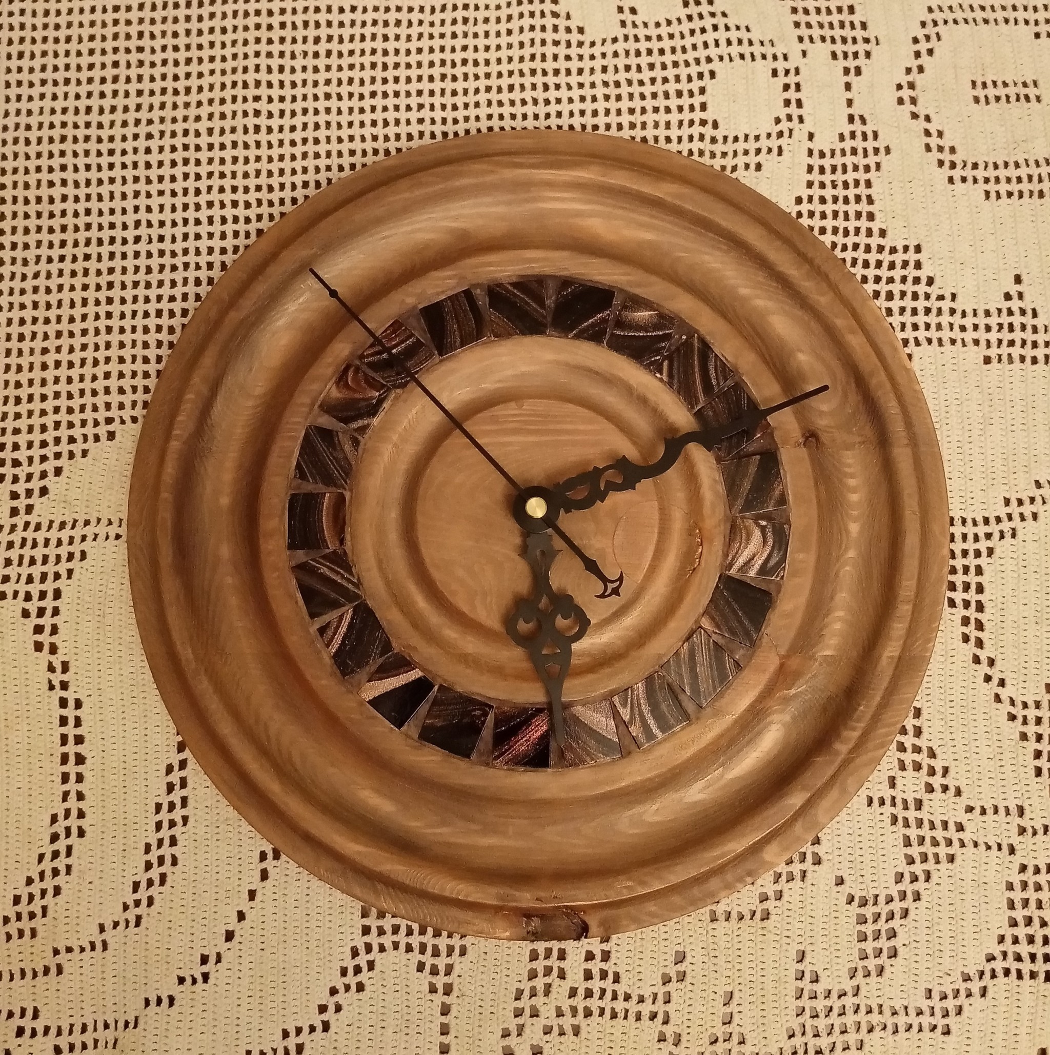 Decorative wall clock - My, With your own hands, Needlework without process, Decor, Turning machine, Wood products, Needlework, Clock, Longpost