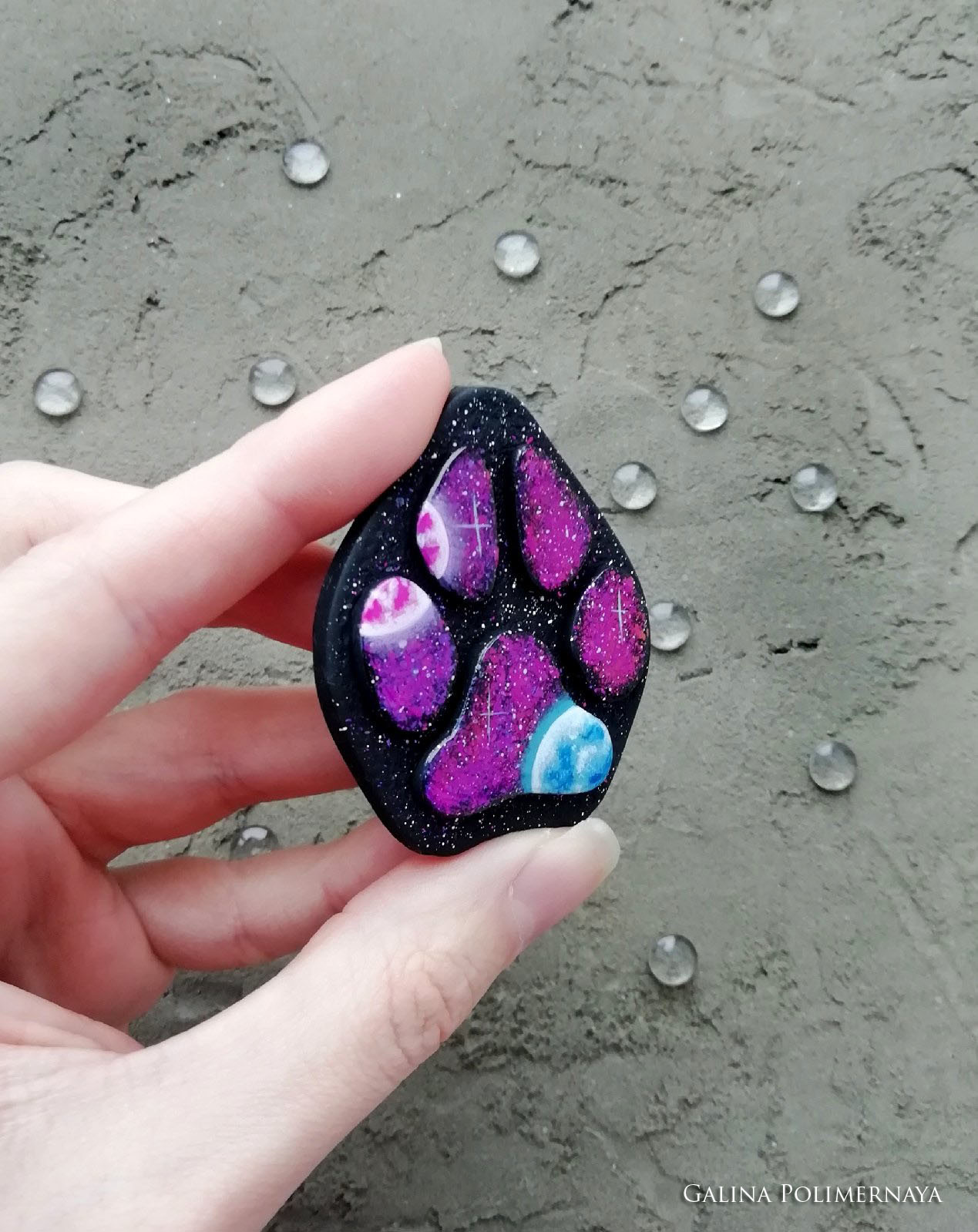 Space paw ^_^ - My, Brooch, Space, Planet, Needlework without process, Handmade, Painting, Acrylic, Polymer clay, Longpost