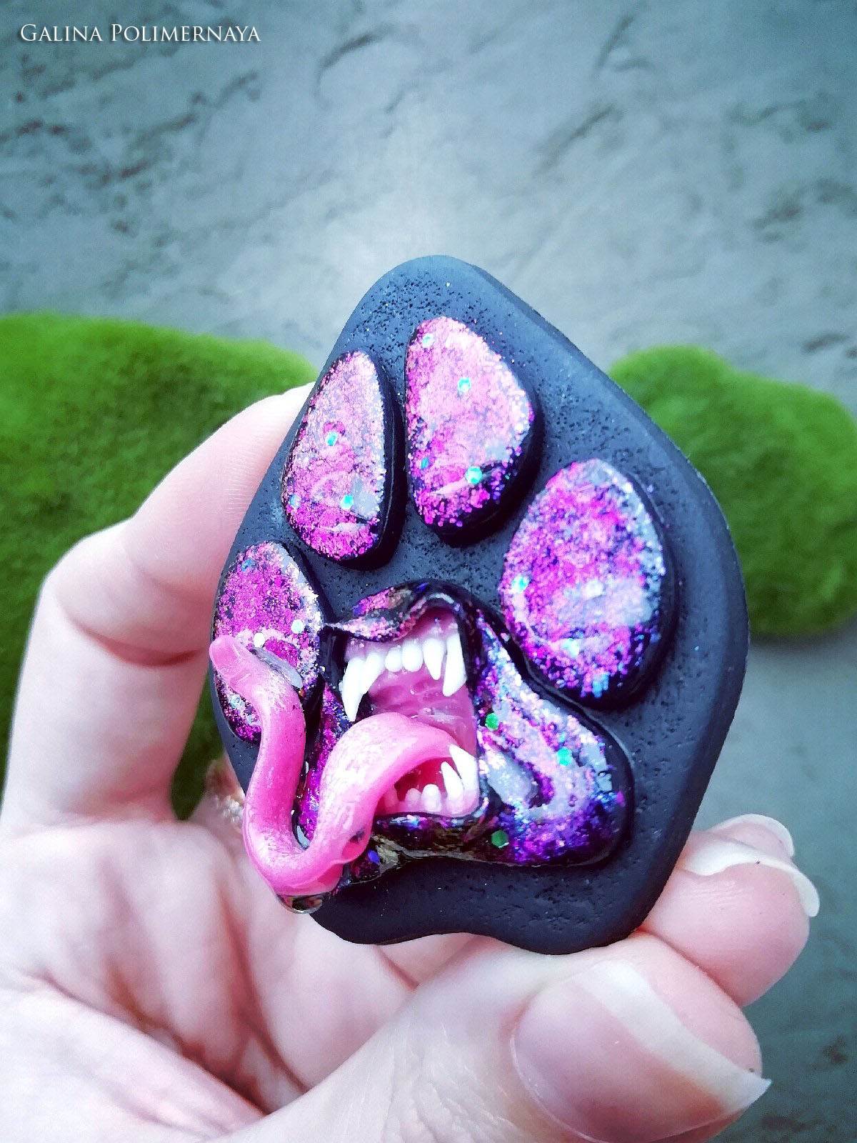 Paw - rebirth - My, Kripota, Brooch, Space, Needlework without process, Handmade, Polymer clay, Predator, Longpost