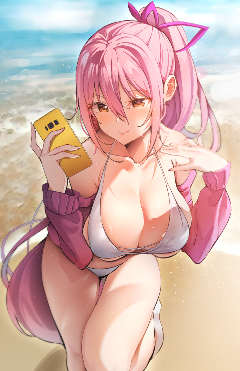 Art by K Pring - NSFW, Anime, Anime art, Original character, Girls, Swimsuit, Beach, Breast, K Pring