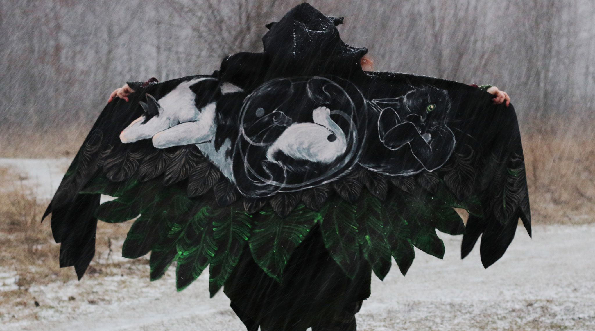 Wings Cat Yin-Yang - My, Kai Yara, Shawl, Painting on fabric, Warm clothes, Boho, cat, Longpost