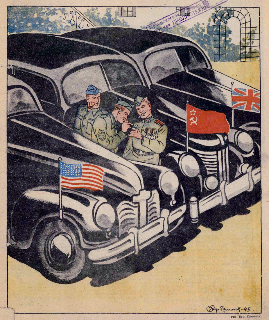 Meeting in Berlin, 1945 - Allies, Driver, the USSR, Drawing, Illustrations, Magazine, The Great Patriotic War, Boris Efimov