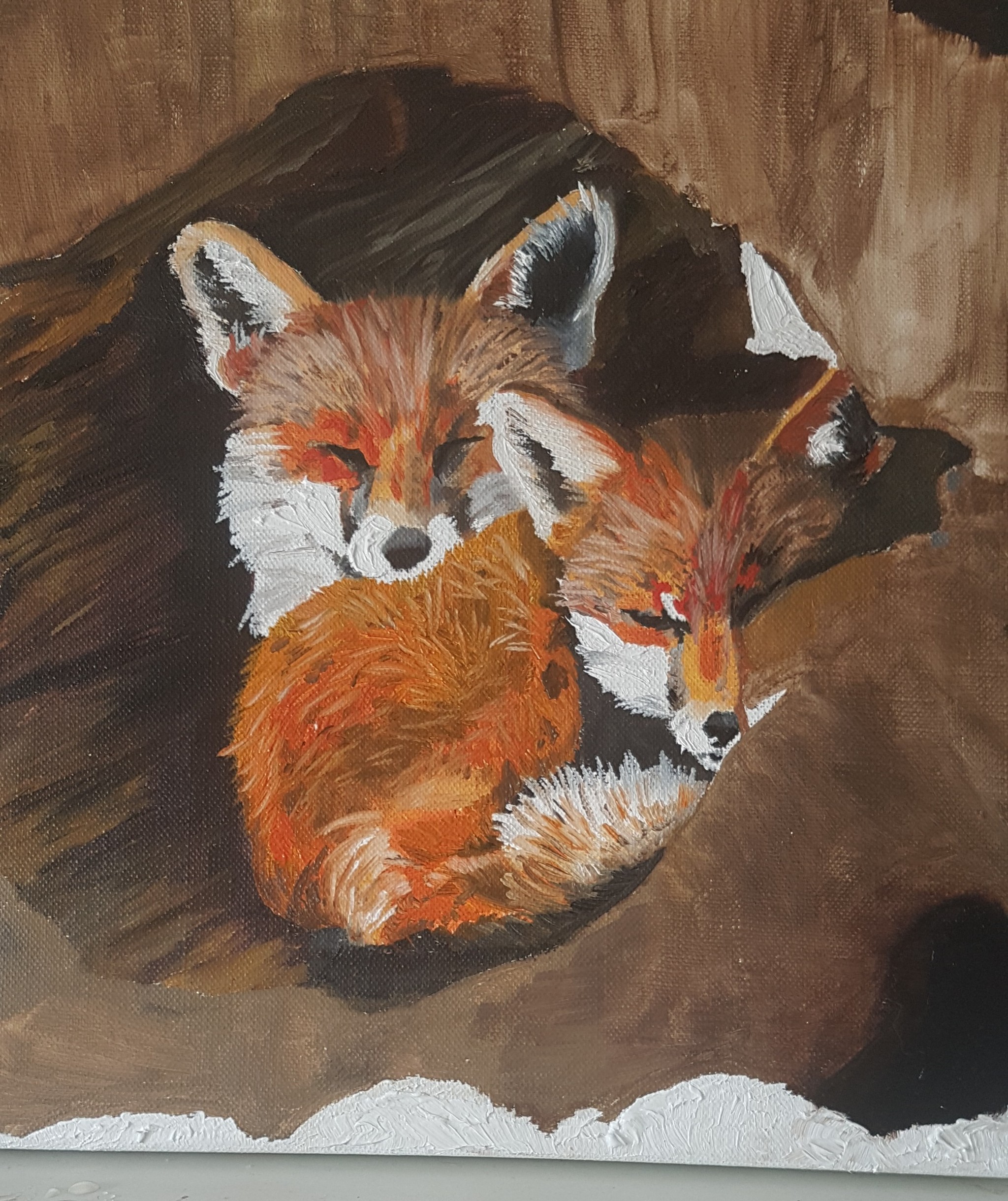 A couple of foxes - My, Butter, Oil painting, Fox, Longpost