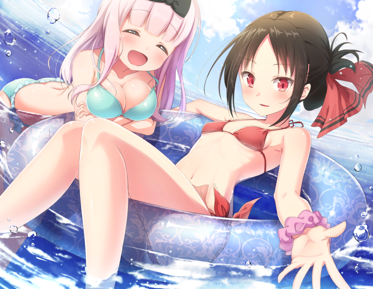 Two cuties - Kaguya-Sama wa Kokurasetai, Shinomiya kaguya, Fujiwara chika, Anime art, Anime, Swimsuit