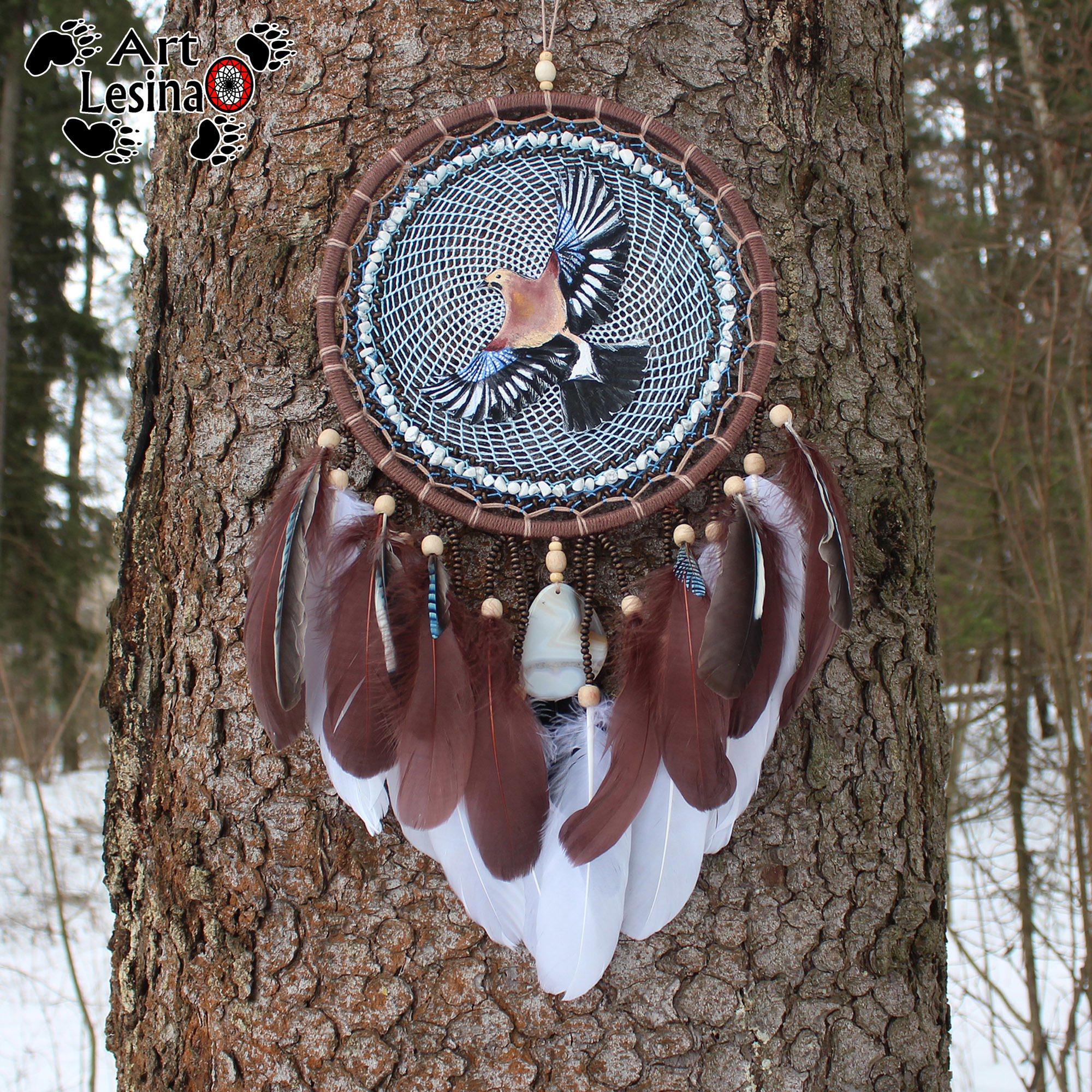 Dream catcher Jay - My, Dreamcatcher, Jay, Birds, Needlework, Needlework without process, Longpost