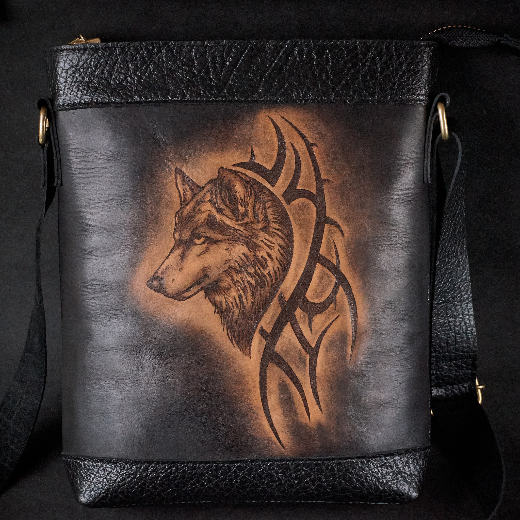 The story of one bag in pictures - My, Сумка, Tablet Bag, Pyrography, Burning out, Wolf, Needlework with process, Needlework, Leather, Longpost