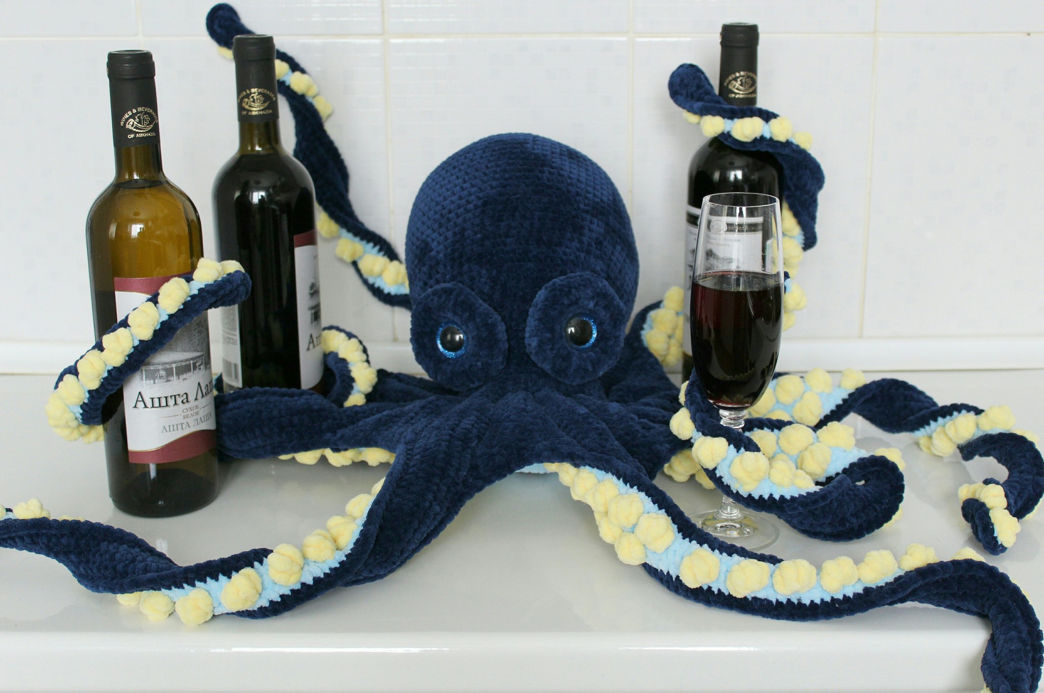 My friend Stepanych - My, Knitted toys, Amigurumi, Octopus, Longpost