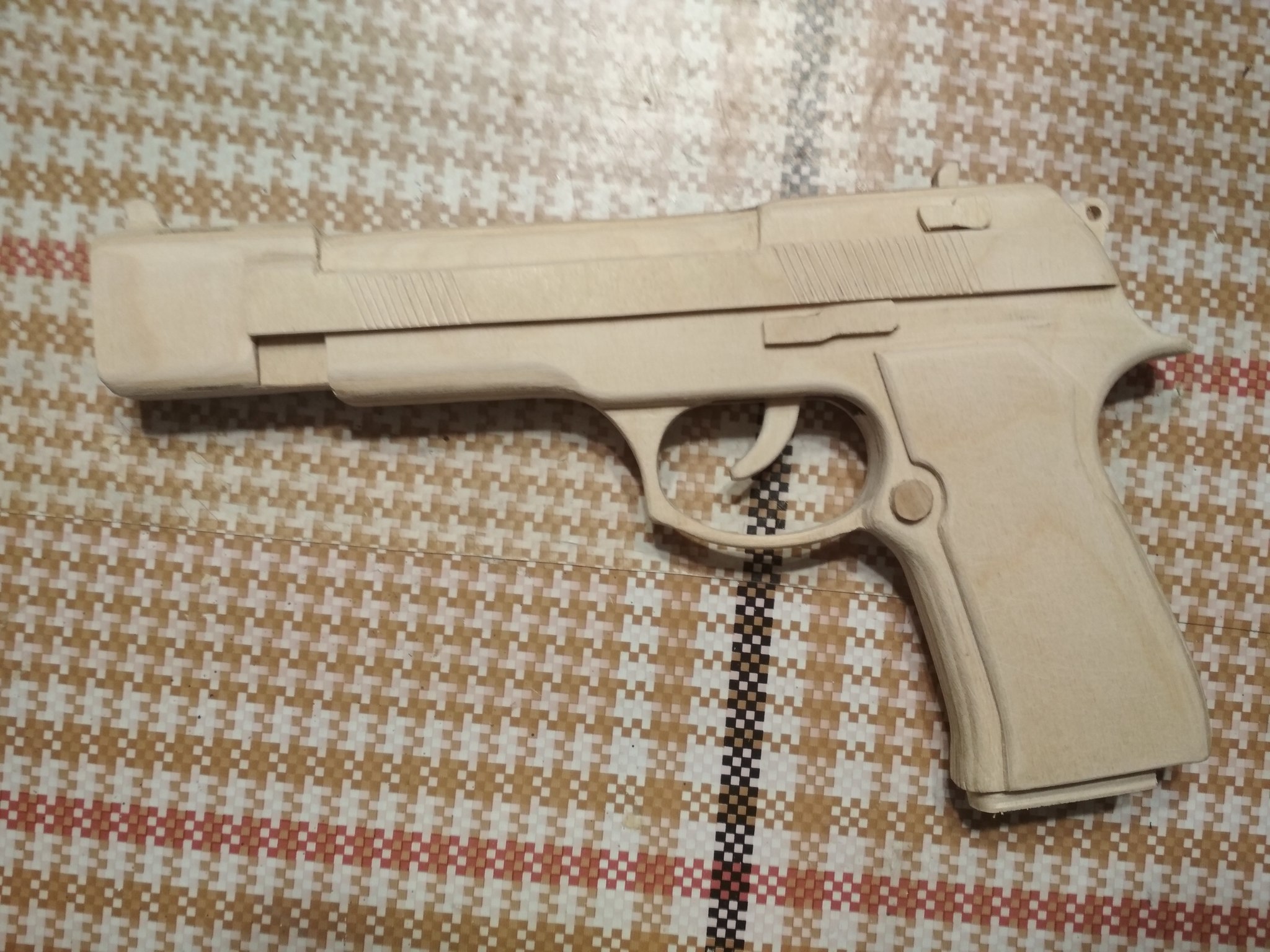 Beretta M9 rubber-shooting pistol - My, With your own hands, Handmade, Tree, Craft, Needlework with process, Video, Longpost