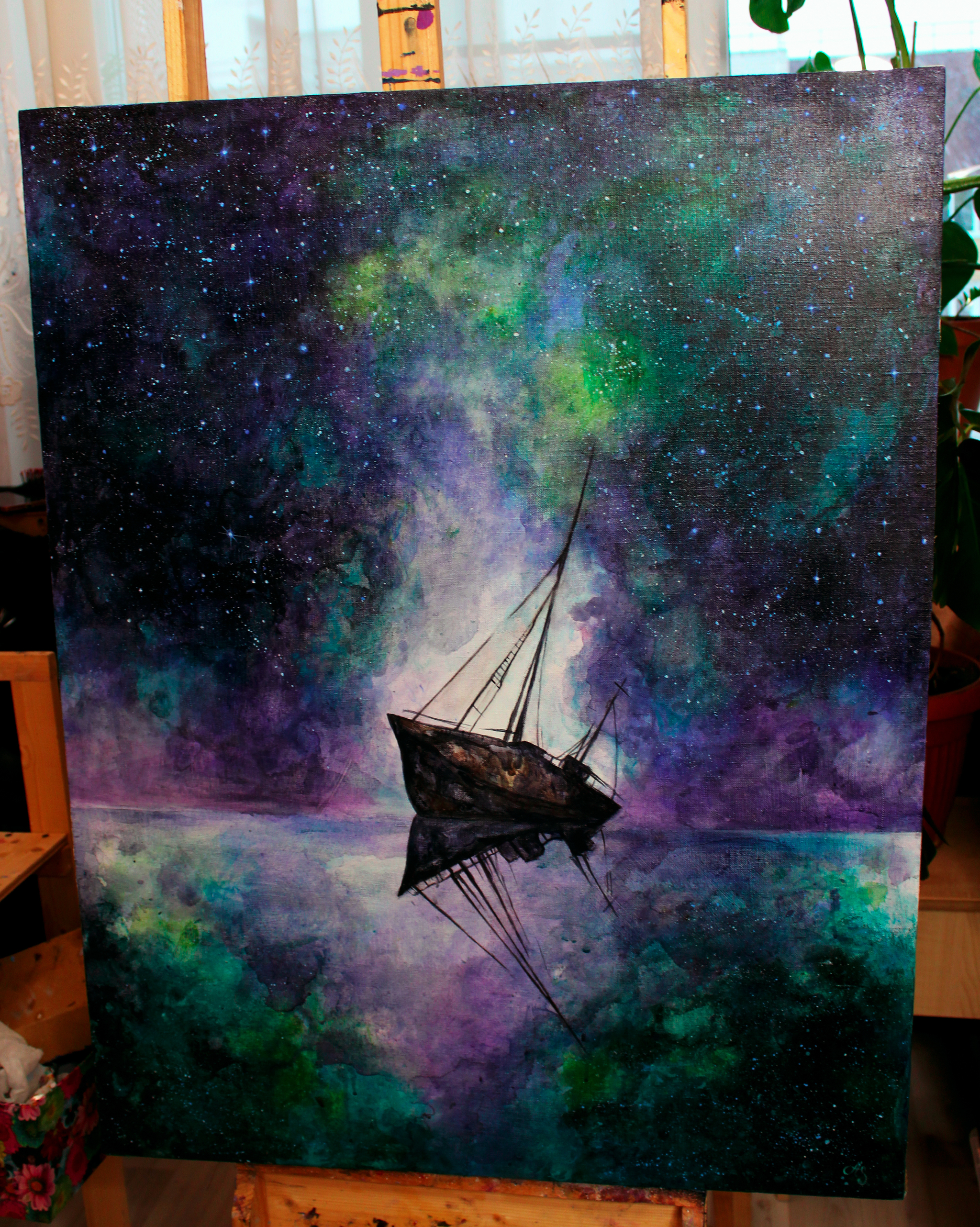 Night - My, Sea, Stars, Oil painting, Painting