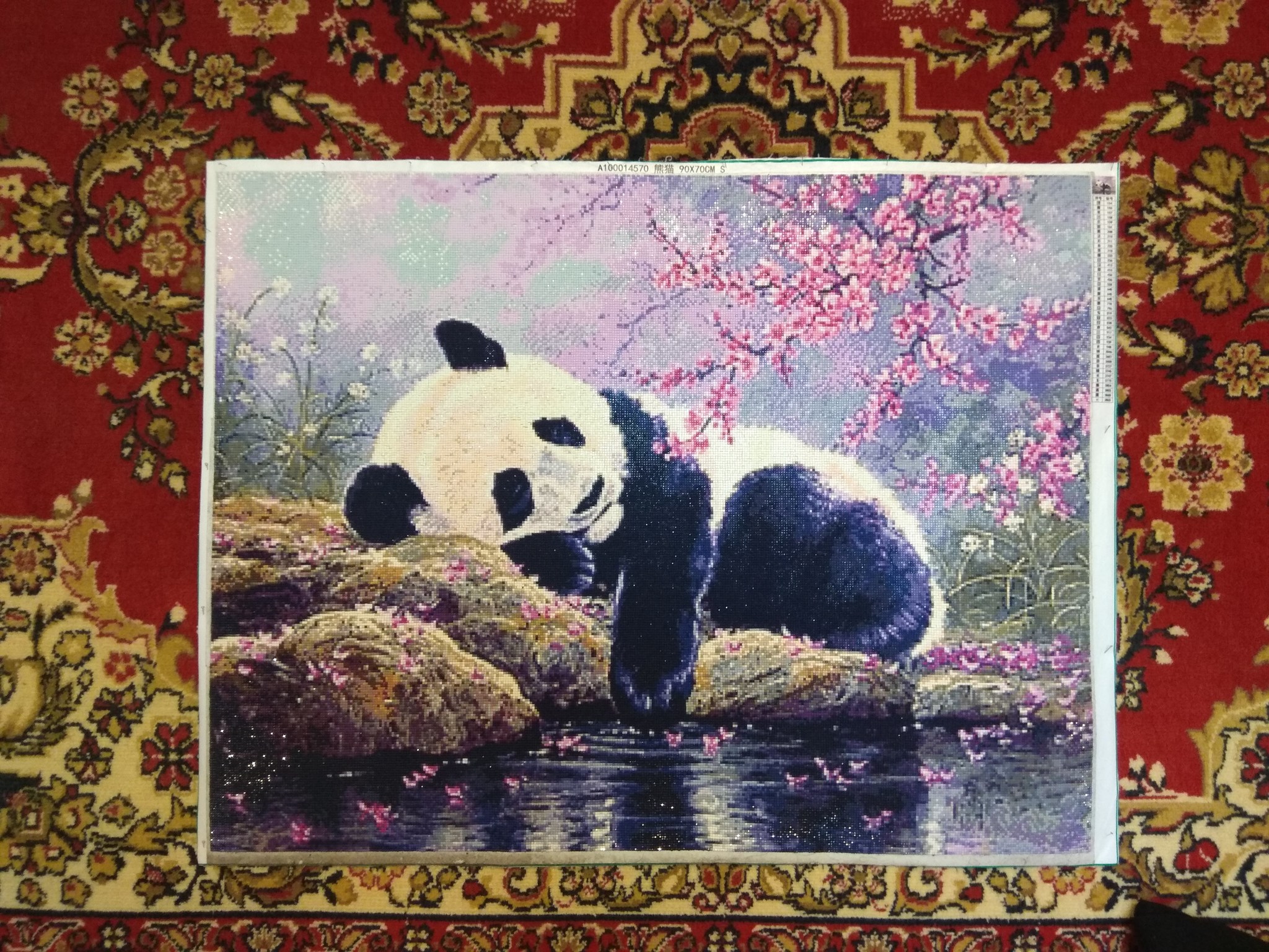 Big black and white friend - My, Panda, Embroidery, Creation, Diamond mosaic, Longpost