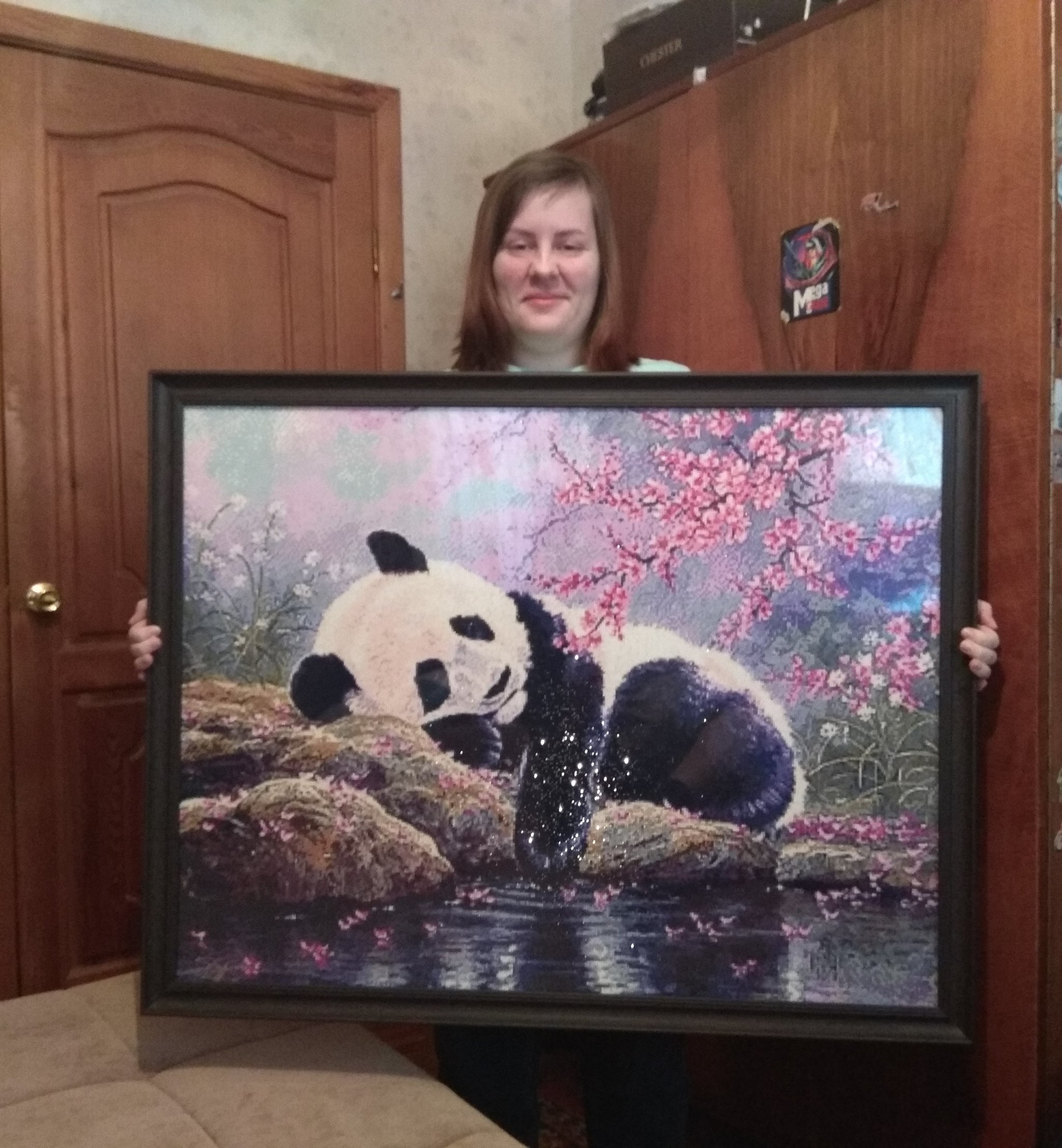 Big black and white friend - My, Panda, Embroidery, Creation, Diamond mosaic, Longpost