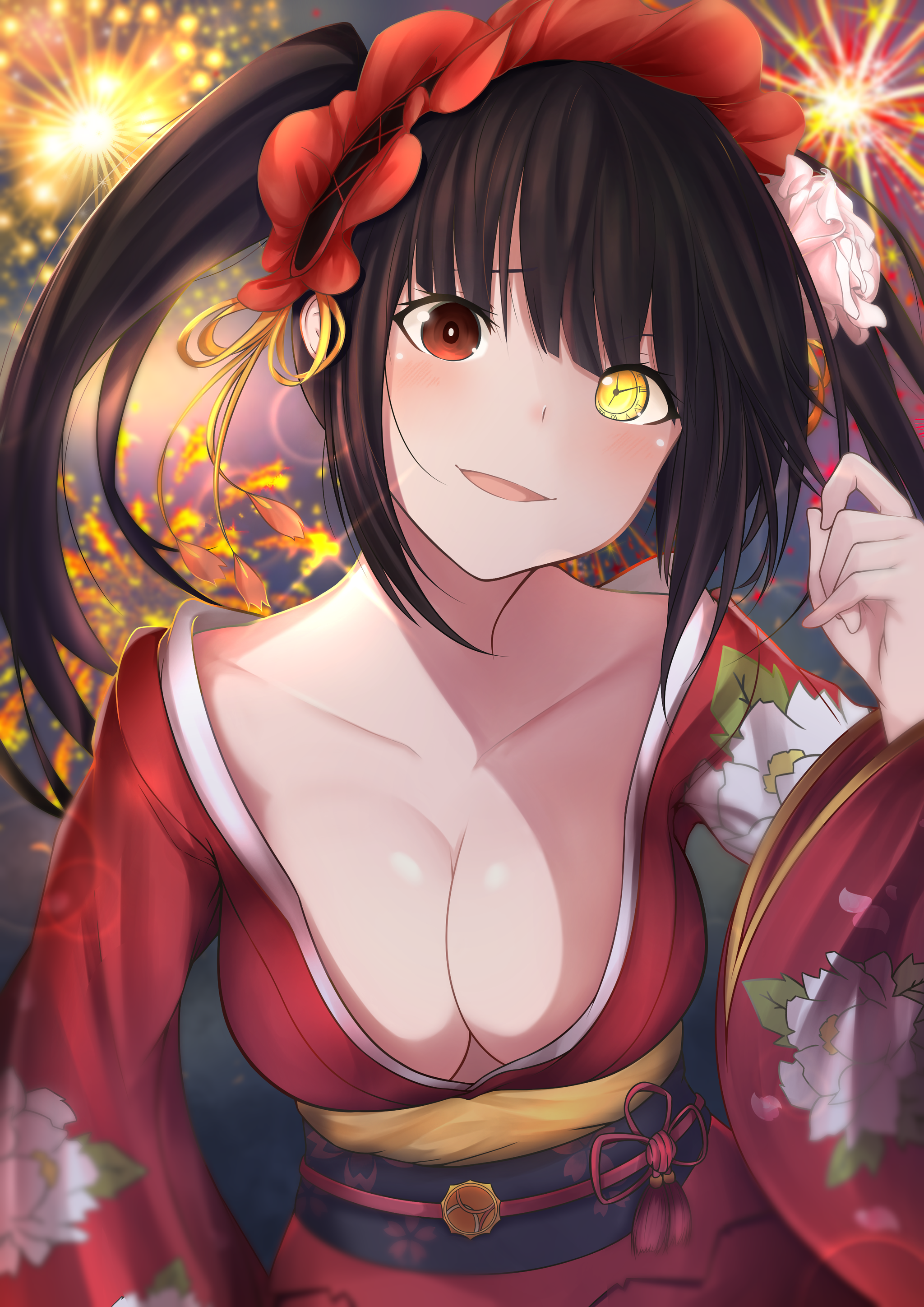 Kurumi - Kurumi Tokisaki, Date a live, Yukata, Neckline, Breast, Anime, Anime art